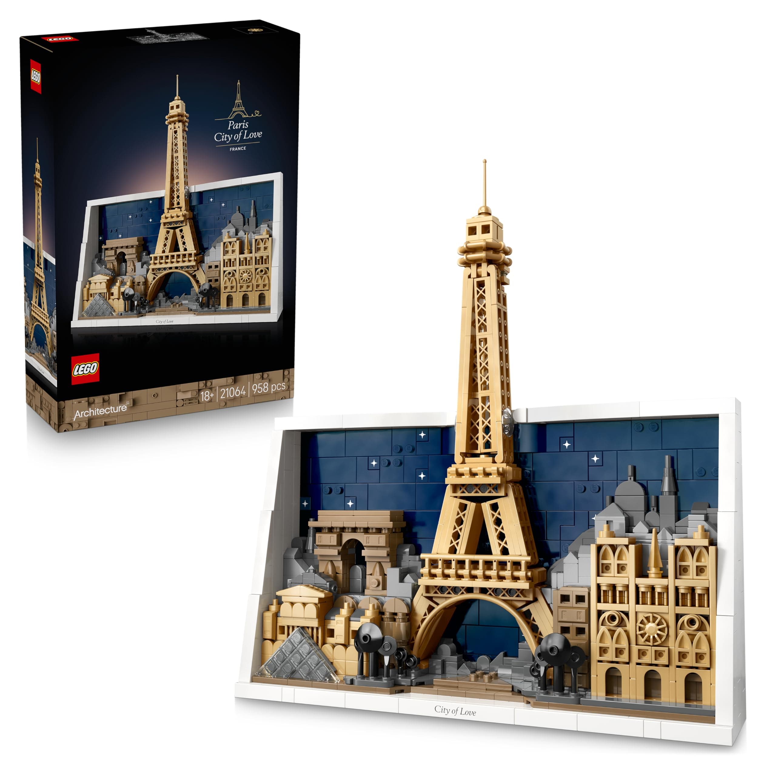 LEGO Architecture Parigi – La Città dell’Amore - Modellino da Costruire per Adulti Fai da Te - Decorazione per Casa o da Parete 3D con Paesaggio Parigino tra cui la Torre Eiffel - Idea Regalo - 21064