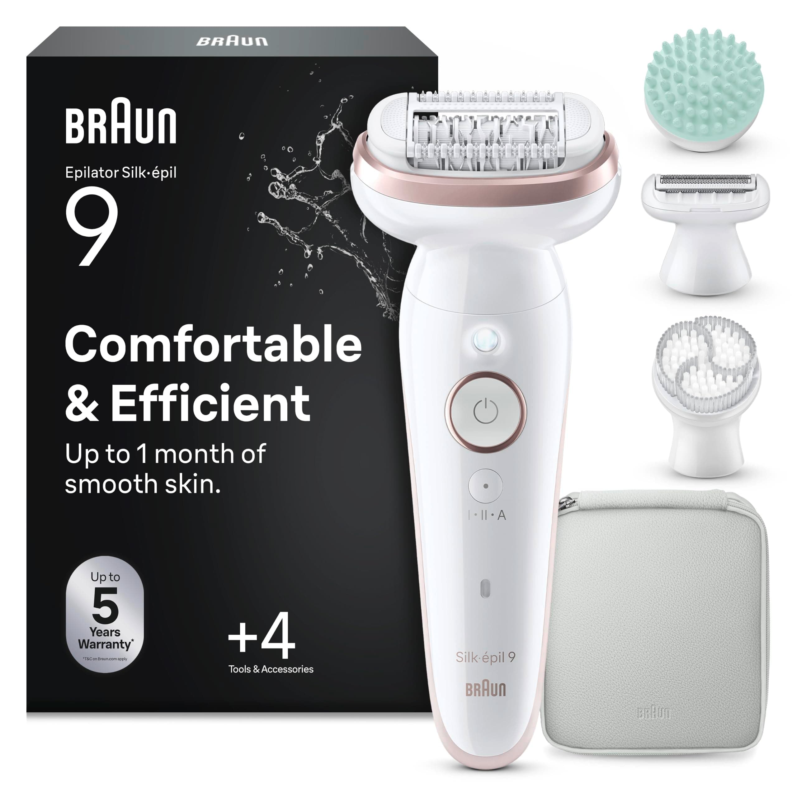 Braun Silk Epil 9 SkinSpa Epilatore Elettrico Donna, Rasoio Elettrico Donna, Con Testina Flessibile Per Una Epilazione Semplice, Wet & Dry, Pelle Liscia a Lungo, Kit Tutto-In-Uno, 9-080, Bianco/Rosa