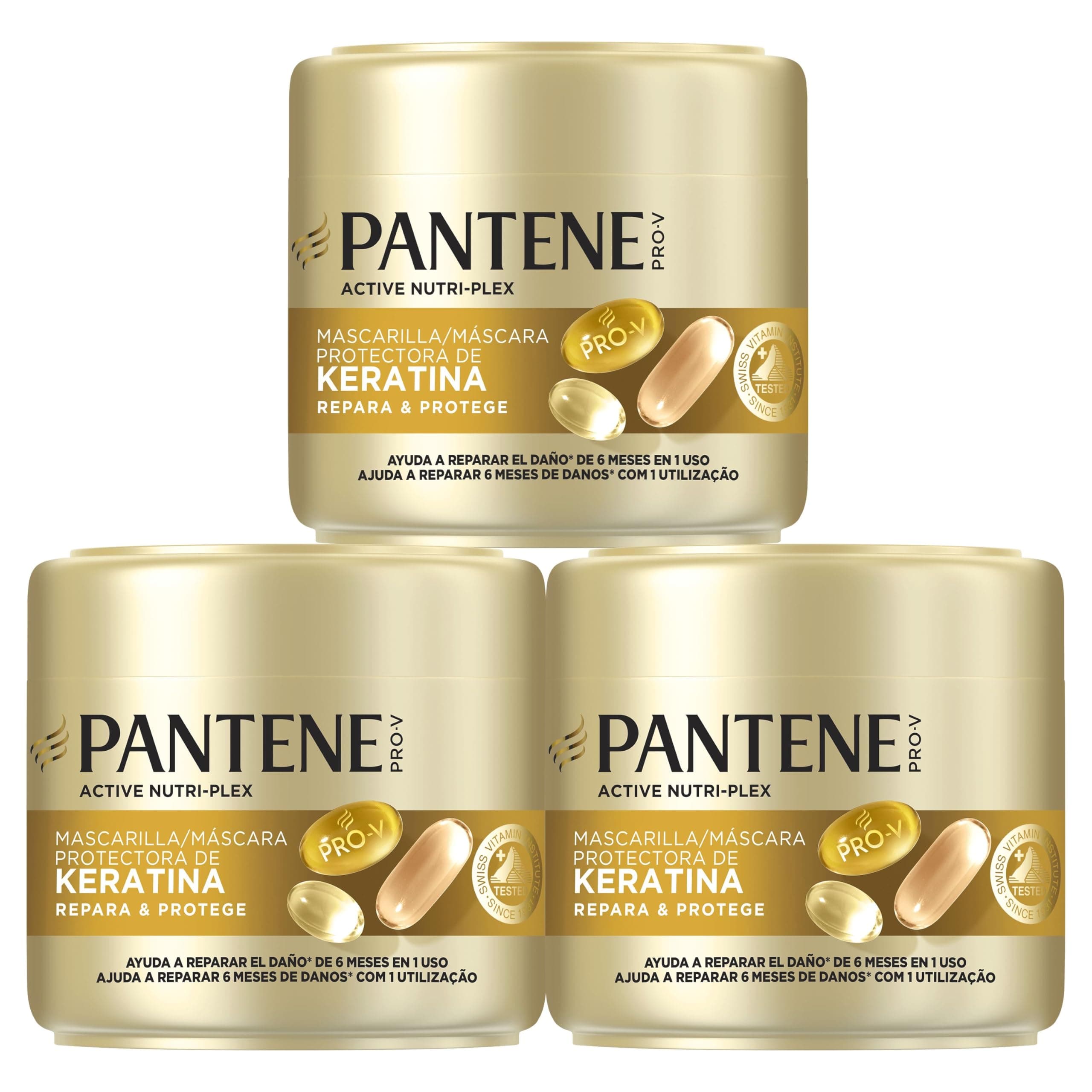 Pantene Pro-V Repara Y Protege Mascarilla Protectora De Keratina 3X300ml Para Pelo Seco Y Dañado. Ayuda A Reparar 6 Meses De Daños En Un Solo Uso
