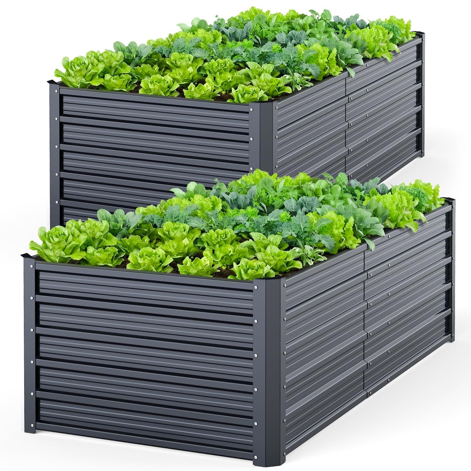 Ohuhu Metall Hochbeet Pflanzenbeet 2 Stück 180x90x60 cm, Hochbeete für Garten aus Robustes Stahlblech, Rostgeschützt & Stabil, Ideal für Garten Gemüse Kräuter Blumen Anthrazit