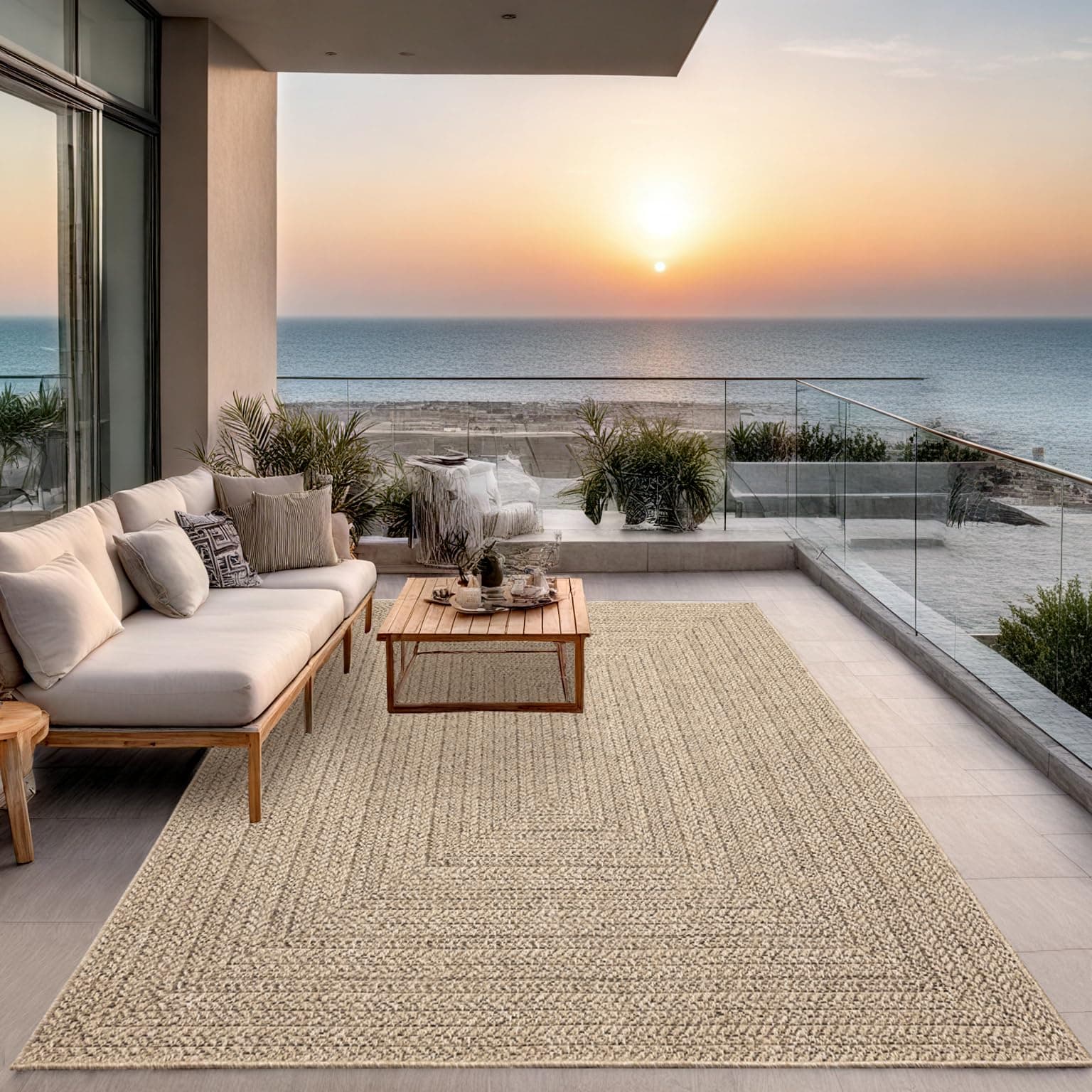 the carpet Kansas – tappeto indoor/outdoor in juta naturale, resistente e facile da pulire, ideale per terrazza, balcone o soggiorno - Natura - ca. 140 x 200 cm