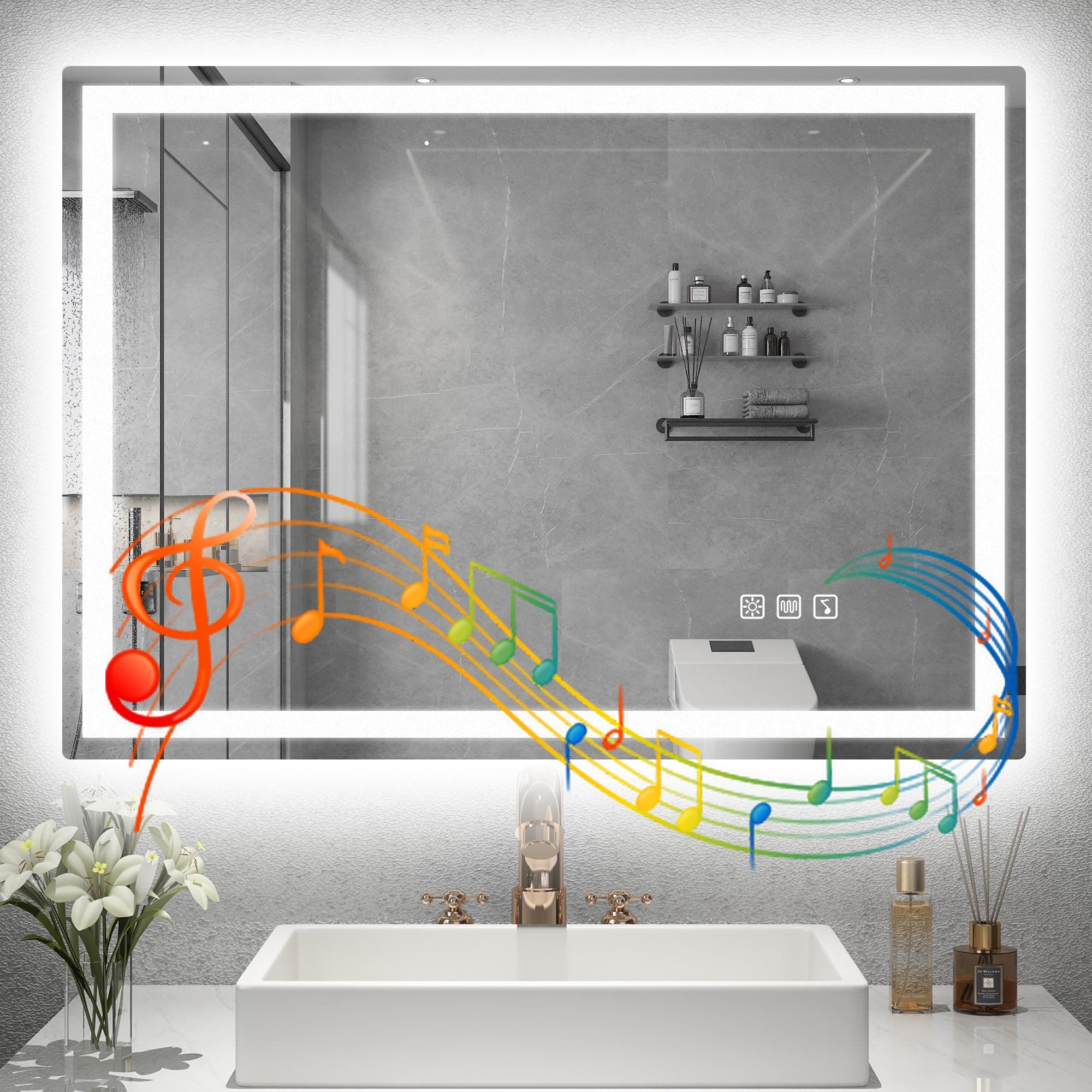 STARLEAD Specchio-Bagno-con-Luce 60x80 cm, Specchio-Retroilluminato-Bagno con Bluetooth, 3 Colori Luce, Dimmerabile, Antifog, Memoria, IP44, Vetro Temperato HD, Orizzontale/Verticale