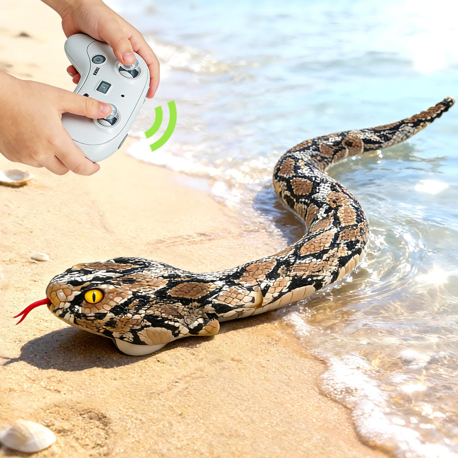 HILKKET Serpent Télécommandé, 64cm Serpent Python Radiocommandé, Jouet Farce RC Serpents Se déplace sur Le Sol et sur l'eau à 5 km/h, Jouets Aquatiques Enfant 3 Ans et +