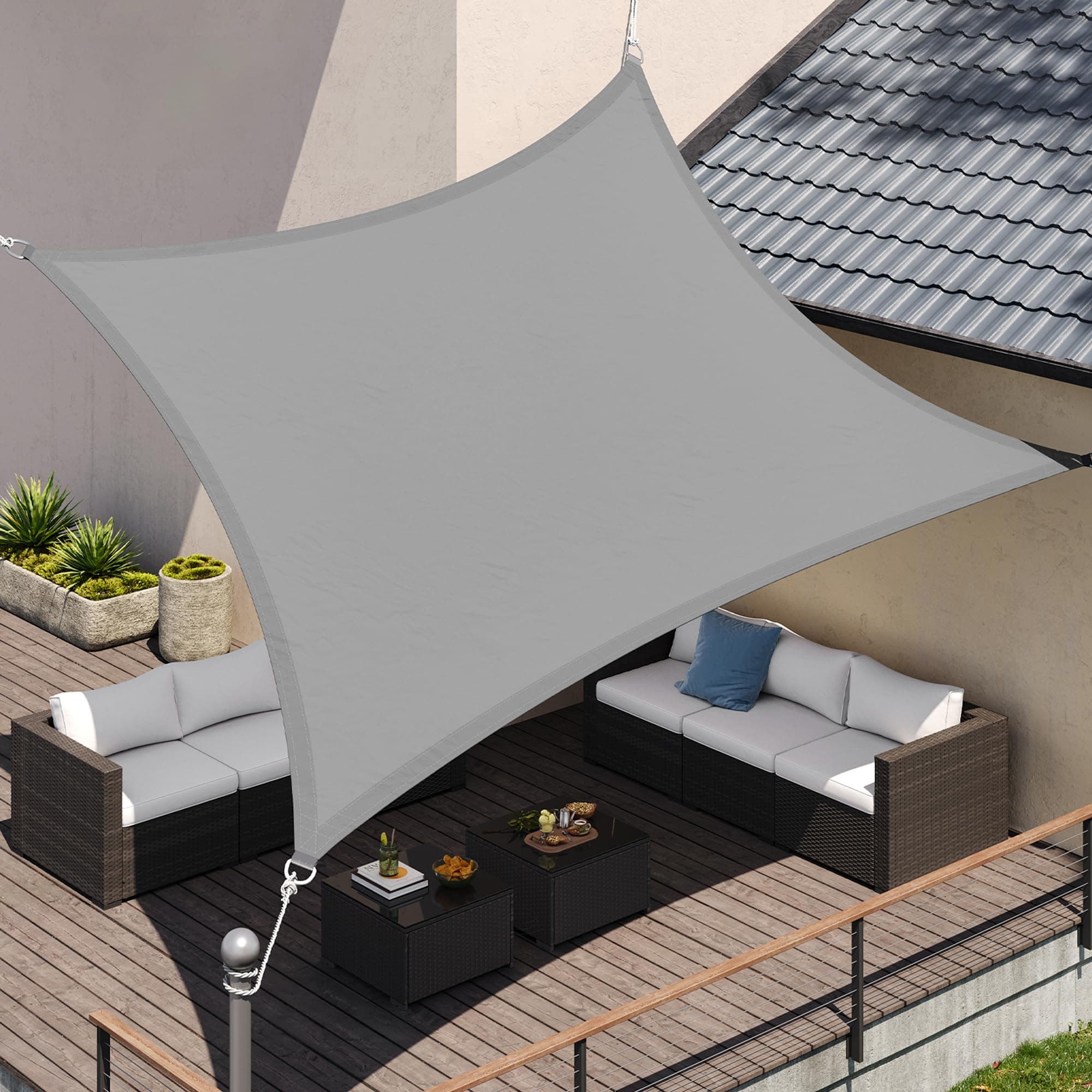 SONGMICS Sonnensegel 3 x 5 m, Wasserfest (Mind. 1000 Mm), Uv-Schutz, Sonnenschutz Aus Rei Ÿfestem Polyester, H Lt 93% Sonnenstrahlen Ab, Wetterfest, Garten, Balkon, Terrasse, Camping, Hellgrau GSH35QY