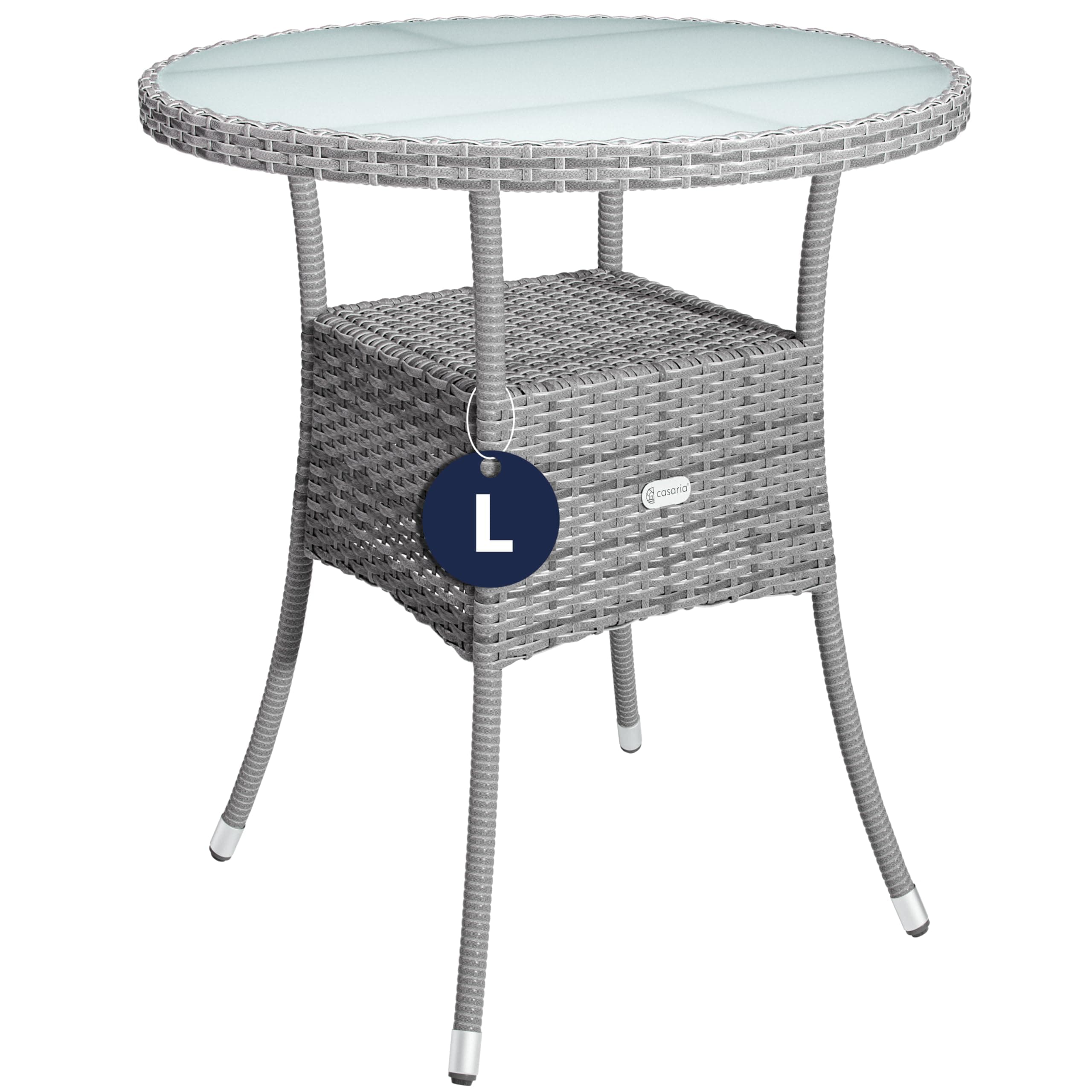 Casaria® Gartentisch Polyrattan Wetterfest Rund Klein 60cm Grau Glas Tischplatte 80kg Belastbar Outdoor Terrasse Balkon Bistro Tisch Beistelltisch