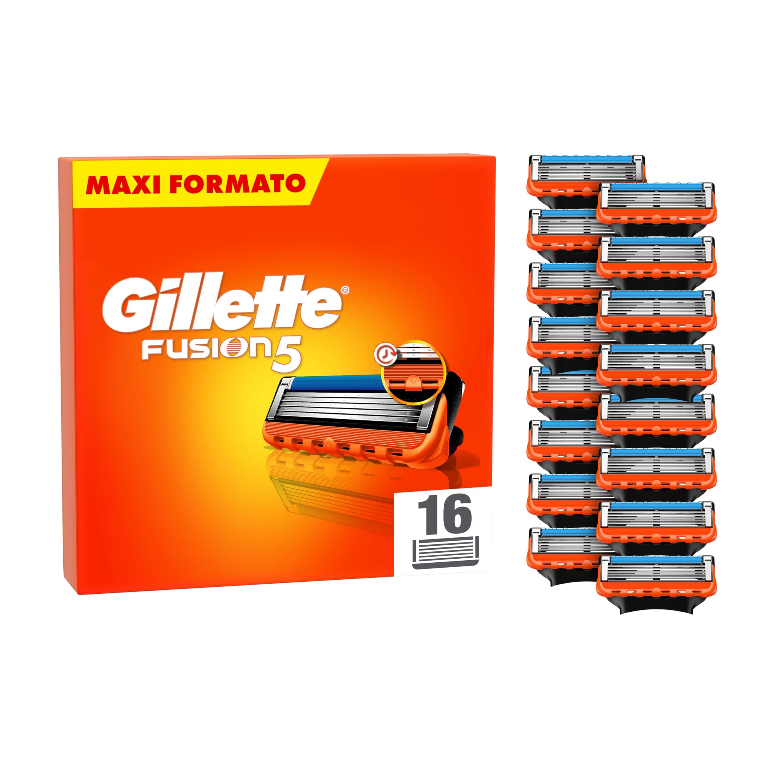 Gillette Lamette Gillette Fusion 5, 16 Lamette Da Barba Di Ricambio per Rasoio Barba Manuale Fusion5, da 5 Lame, Rasatura Scorrevole con Striscia Lubrificante, Fino a 1 Mese di Rasatura per Lametta