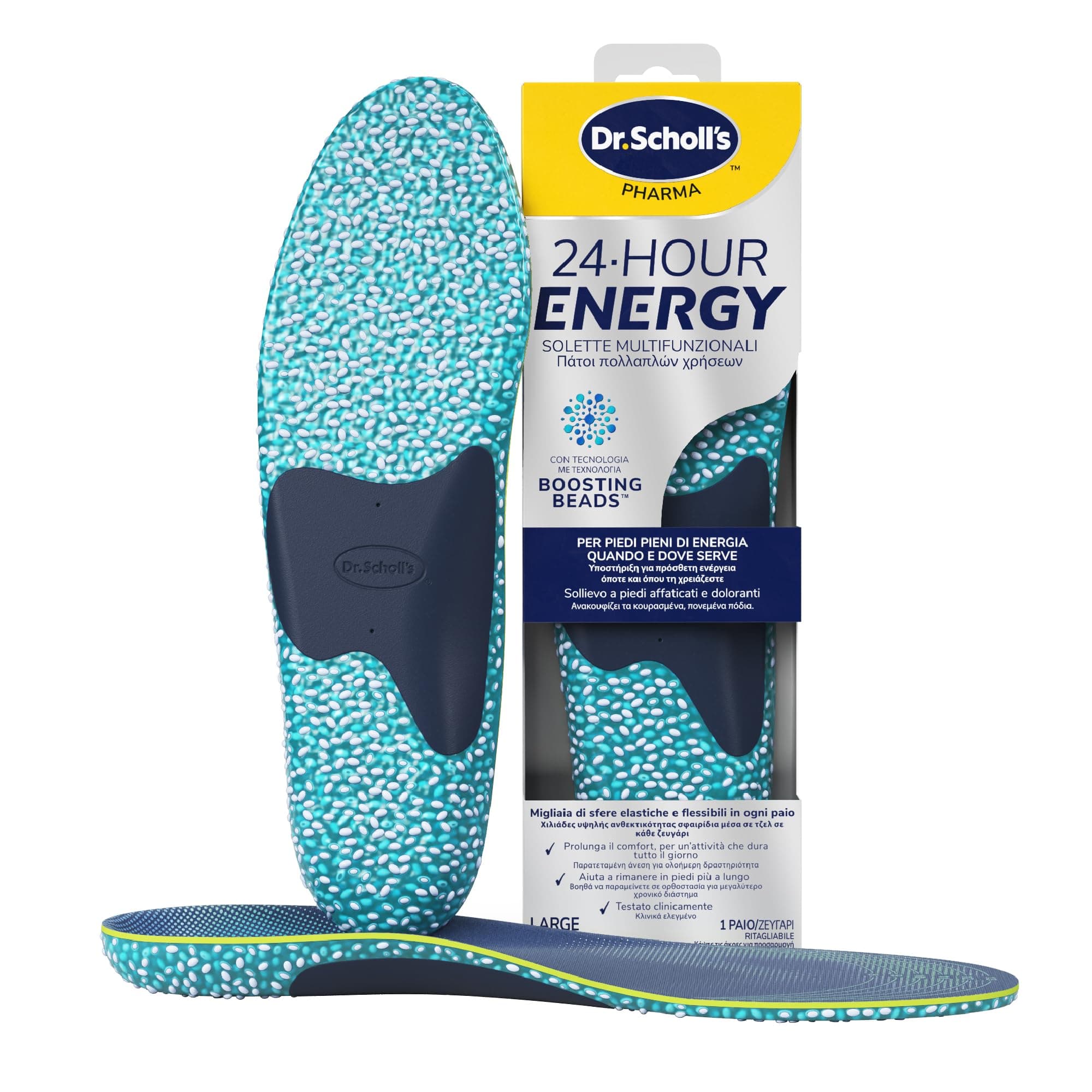 Dr. Scholl's Solette 24-Hour Energy, Solette Scarpe in Memory Foam con Tecnologia Boosting Beads, Sollievo a Piedi Affaticati e Doloranti, Supporto dell'Arco Plantare, Misura 40-47.5