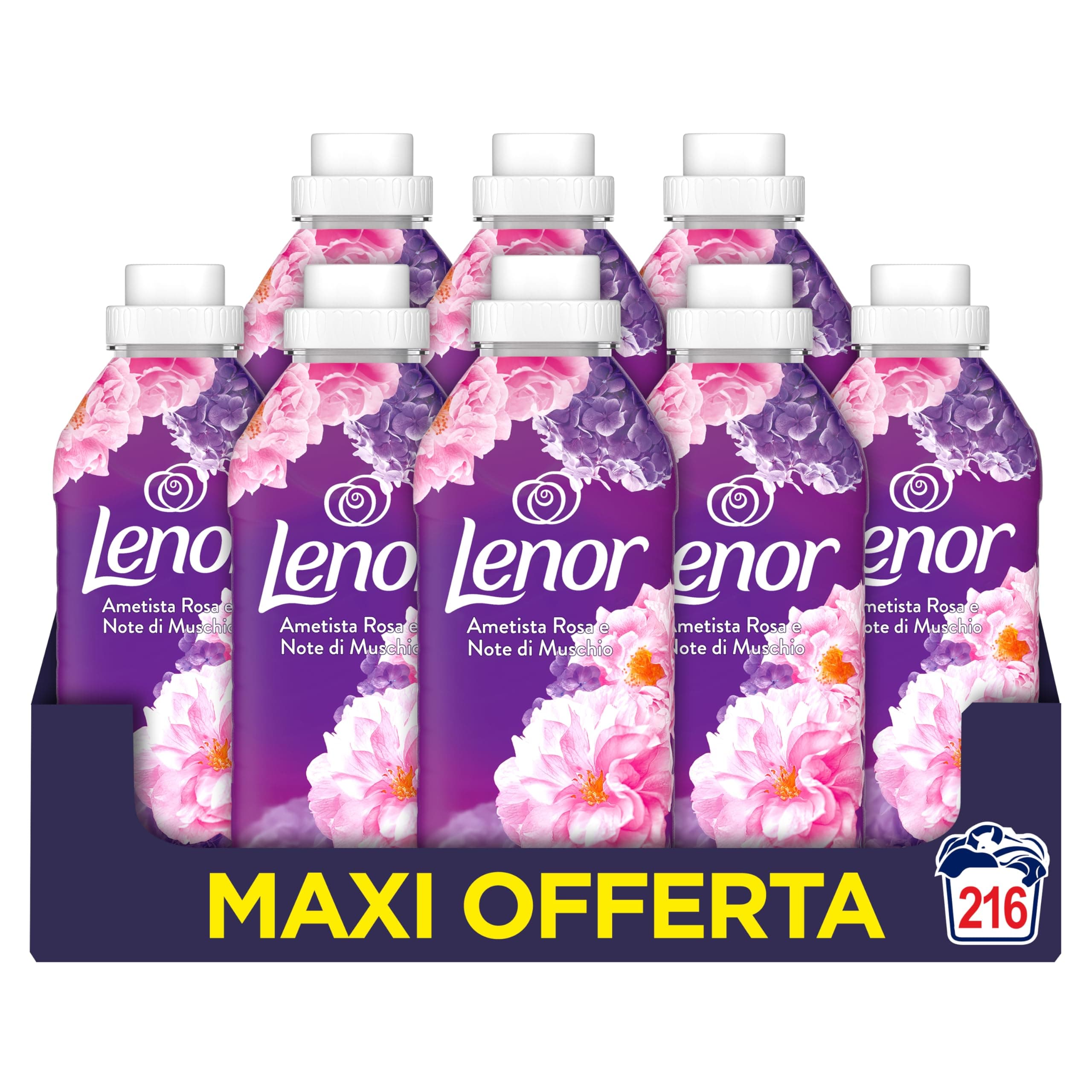 Lenor Ammorbidente Lavatrice Concentrato 216 Lavaggi (27x8), Ametista Rosa E Note Di Muschio, Freschezza Che Dura 3 Volte Più A Lungo Con Tecnologia Olii Profumati