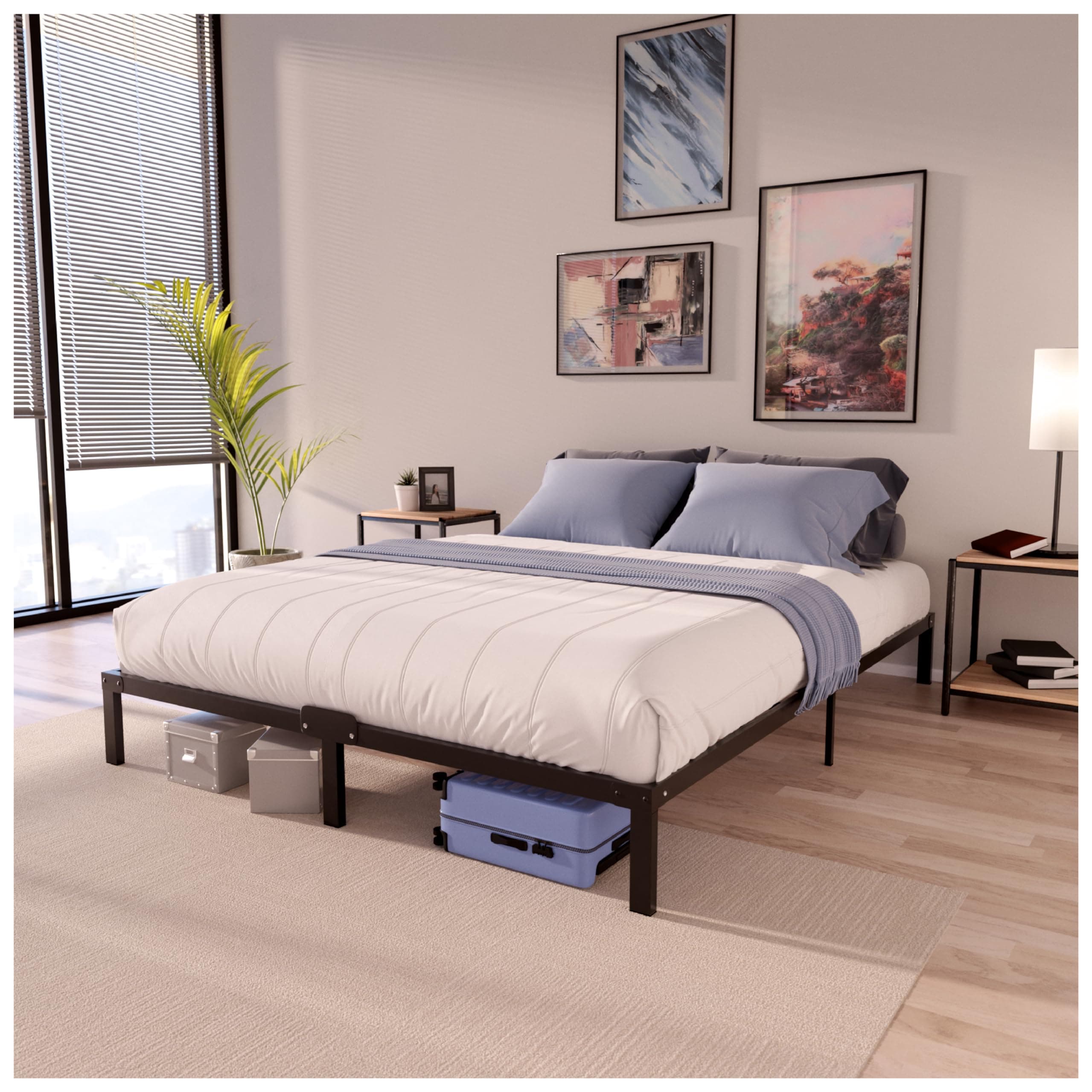 Dreamzie Cama 200x200 cm de Metal Negro, Altura 35cm – Cama King Size 200x200 con Montaje Fácil y Rápido, Estructura Estable y Diseño Elegante