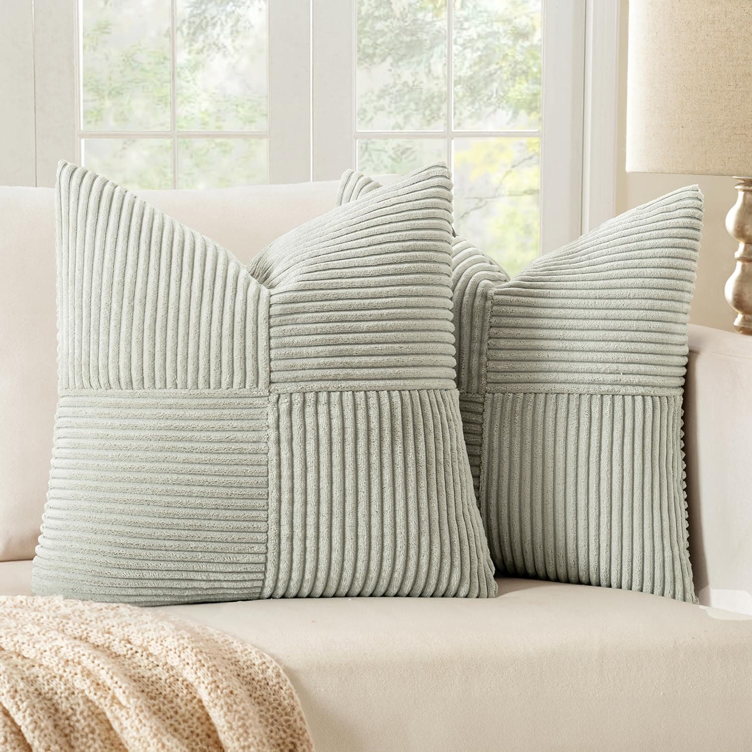 MIULEE 2er Set Kissenbezug 60x60cm Hellgrau Kissenhülle Kissenbezüge Sofakissen Dekokissen Boho Couchkissen Kord Dekorative Zierkissenbezug für Sofa