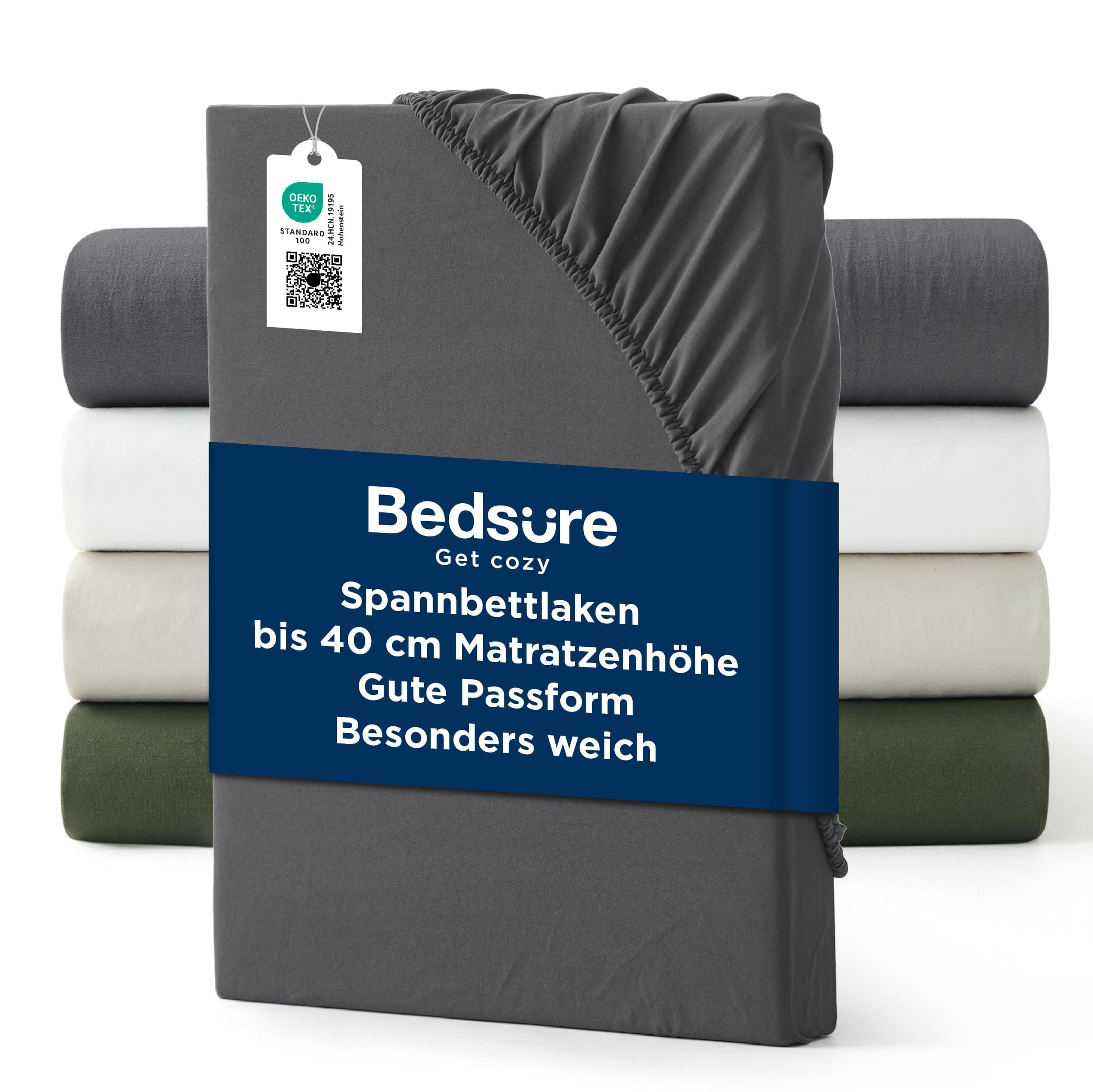 Bedsure Spannbettlaken 180x200cm Extra Tief - Bettlaken bis 40cm Spannbetttuch für hohe Matratzen, Boxspringbett, Baumwollähnlichem Microfaser, Weich & Hautsympathisch, Anthrazit-grau