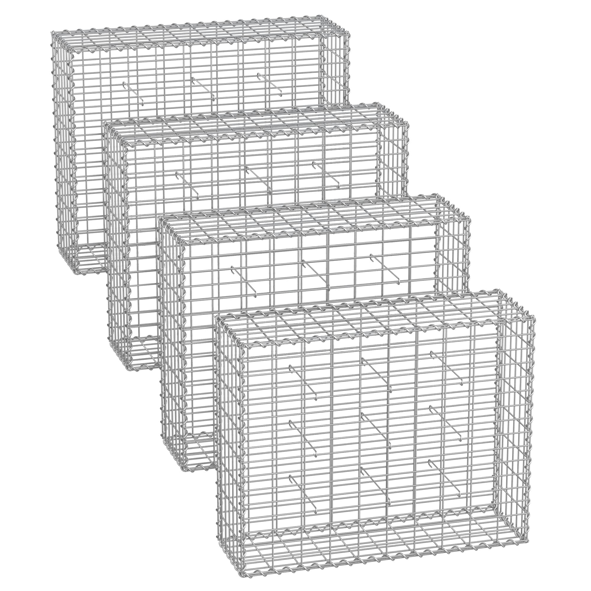 SONGMICS Gabion pour Pierre, Cage en Métal, Panier à Pierre, Maille 5 x 10 cm, Galvanisé, Mur, Paterre, Décoration de Jardin, 100 x 80 x 30 cm, Lot de 4, Argent GGB483V1
