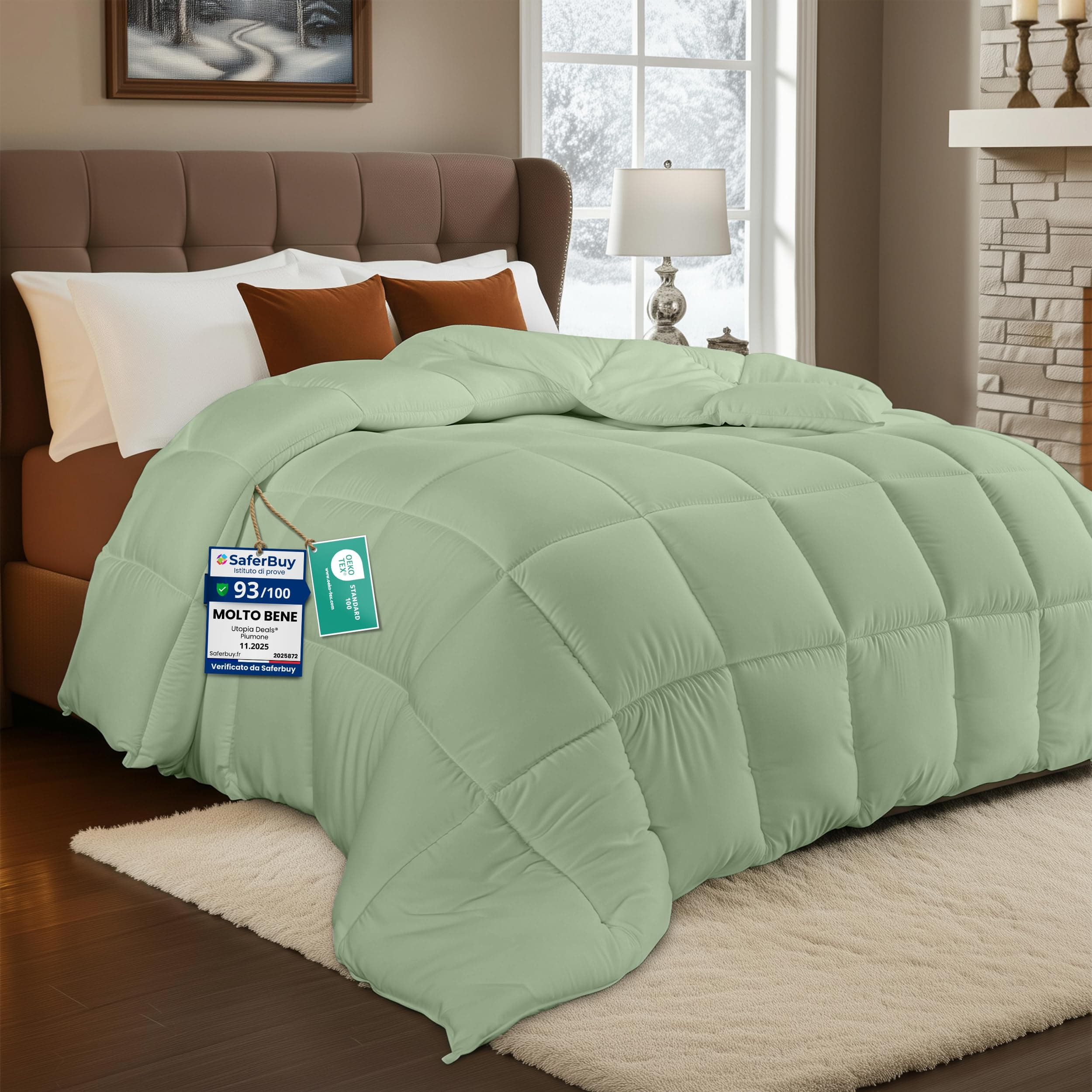 Utopia Bedding Piumone, Primavera/Estivo Piumino, Piumino Leggero, Trapunta Primavera/Estivo 100% Microfibra in Fibra Cava (Primavera/Estivo) (Verde Salvia, 155x220 cm)