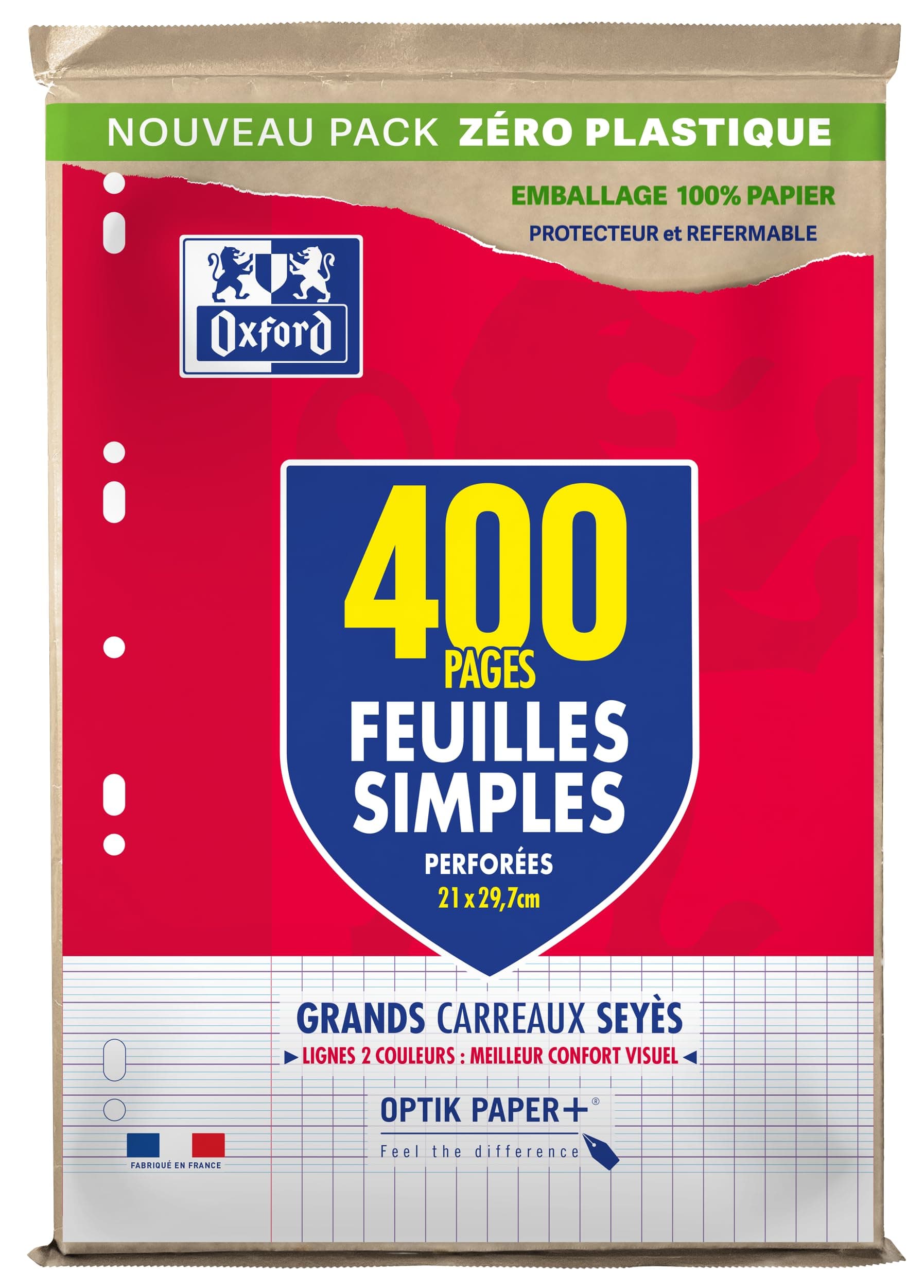 OXFORD Lot de 400 Pages Feuilles Simples Grands Carreaux Seyes Format A4