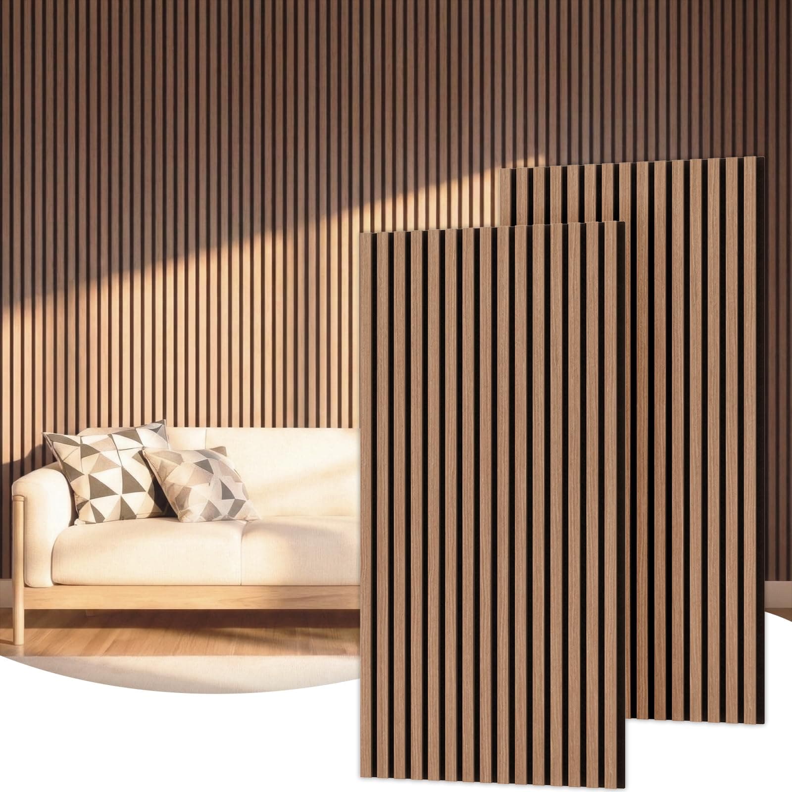 TONOR Set di 2 Pannelli Fonoassorbenti in Legno Impiallacciato, 120 x 60-1.44㎡, Pannelli Acustici da Fissare alla Parete, Schiuma Decorativa 3D per Soggiorno, Ufficio, Bancone a Isola, Noce