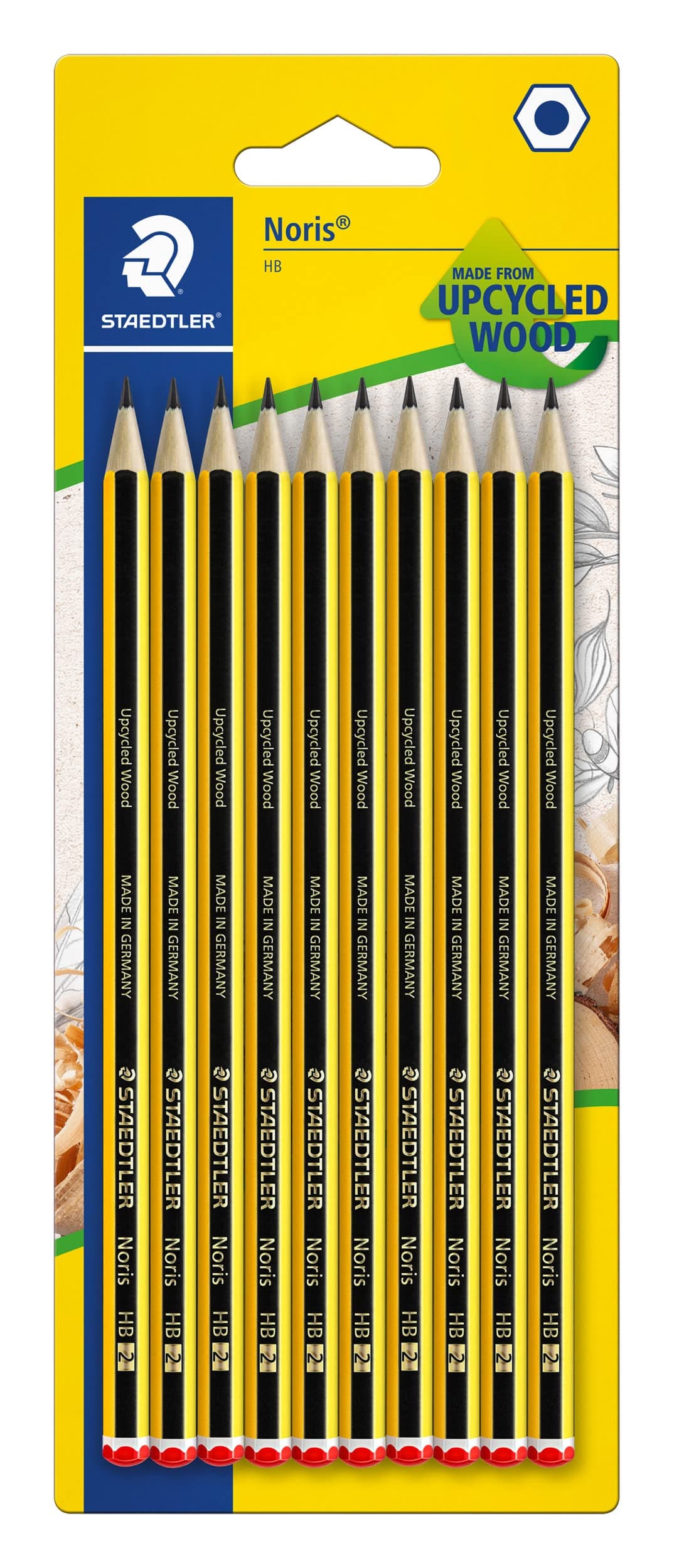 STAEDTLER Noris 120 Lápices – HB, pack 10, hexagonal | Lápiz HB hexagonal resistente a la rotura para escritura diaria – fibras de madera reciclada – Art.-Nr. 120-2BK10D