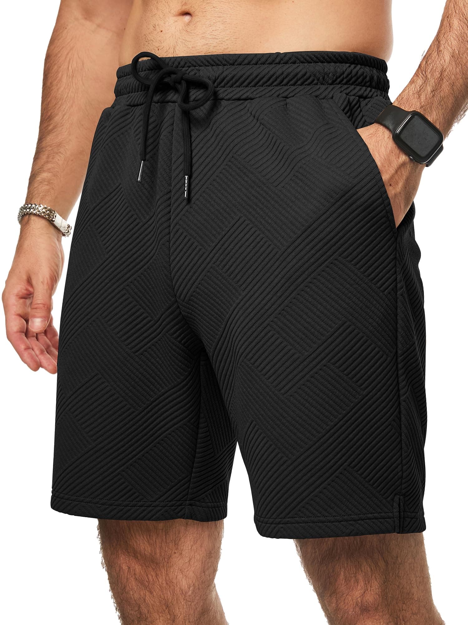 JMIERR Herren Textur Kurze Hosen mit 3 Taschen 2026 Sommer Casual Loose Shorts Elastische Taille