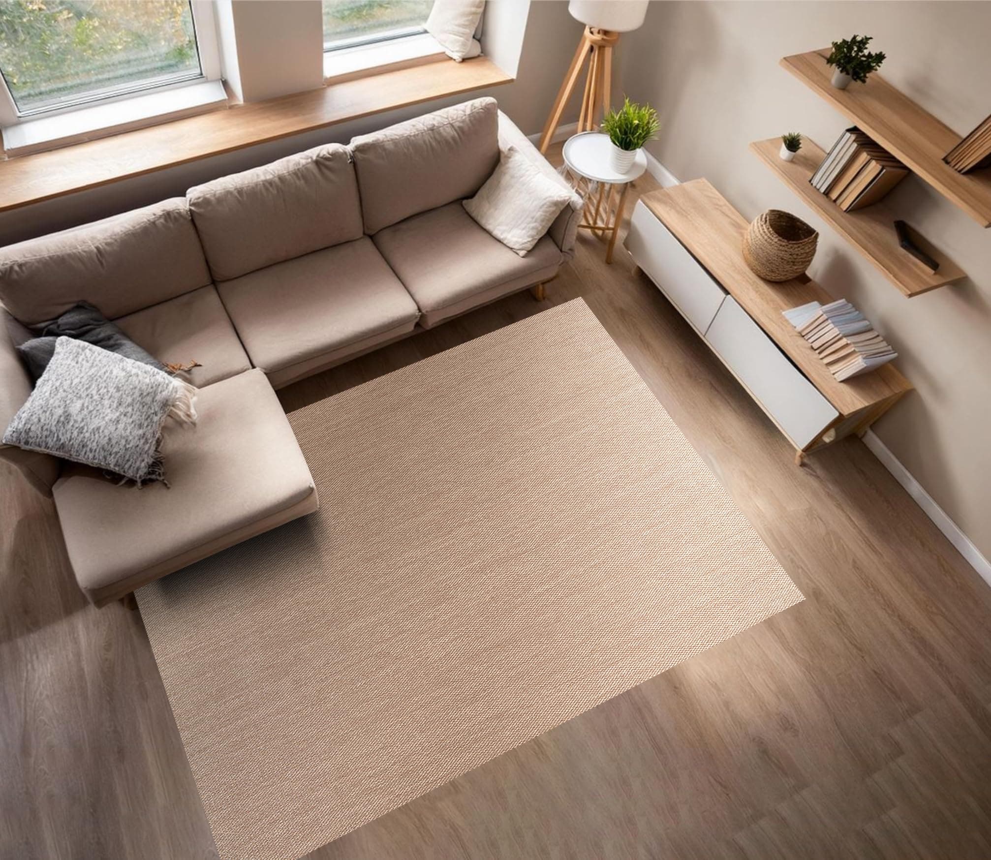 STORESBASIC Alfombra Vinilica Antideslizante, Lavable y Resistente a Manchas, Tejido Trenzado y Sin Pelo, Alfombra de Vinilo Interiores y Exteriores, Beige 160x230