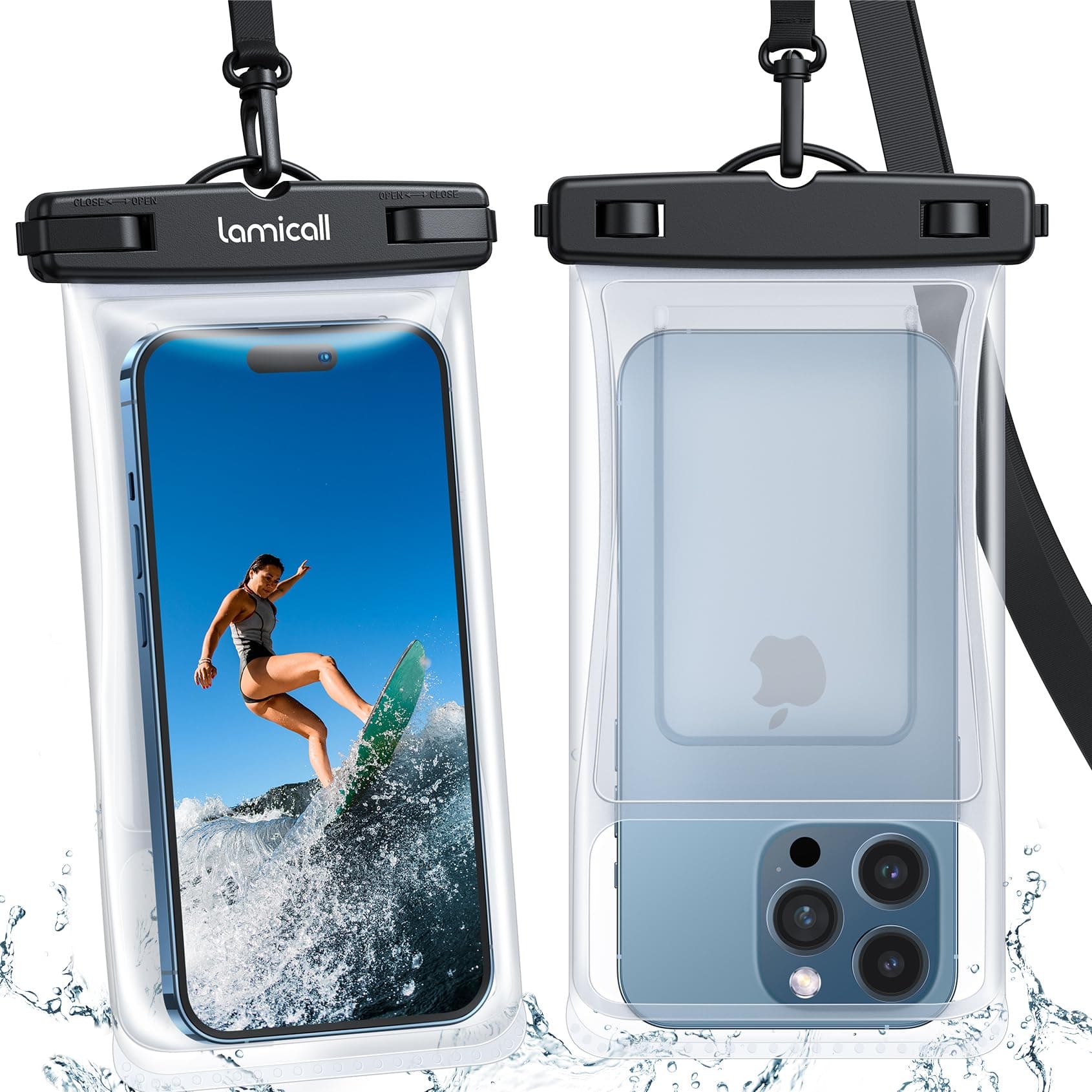 Lamicall wasserdichte Handyhülle, Wasserfeste Handytasche - [2026 Airbag Design] 2 Stück Unterwasser Hülle mit Kartenhalter, IPX8 Waterproof Phone Case für iPhone, Samsung, Smartphone bis zu 7 Zoll