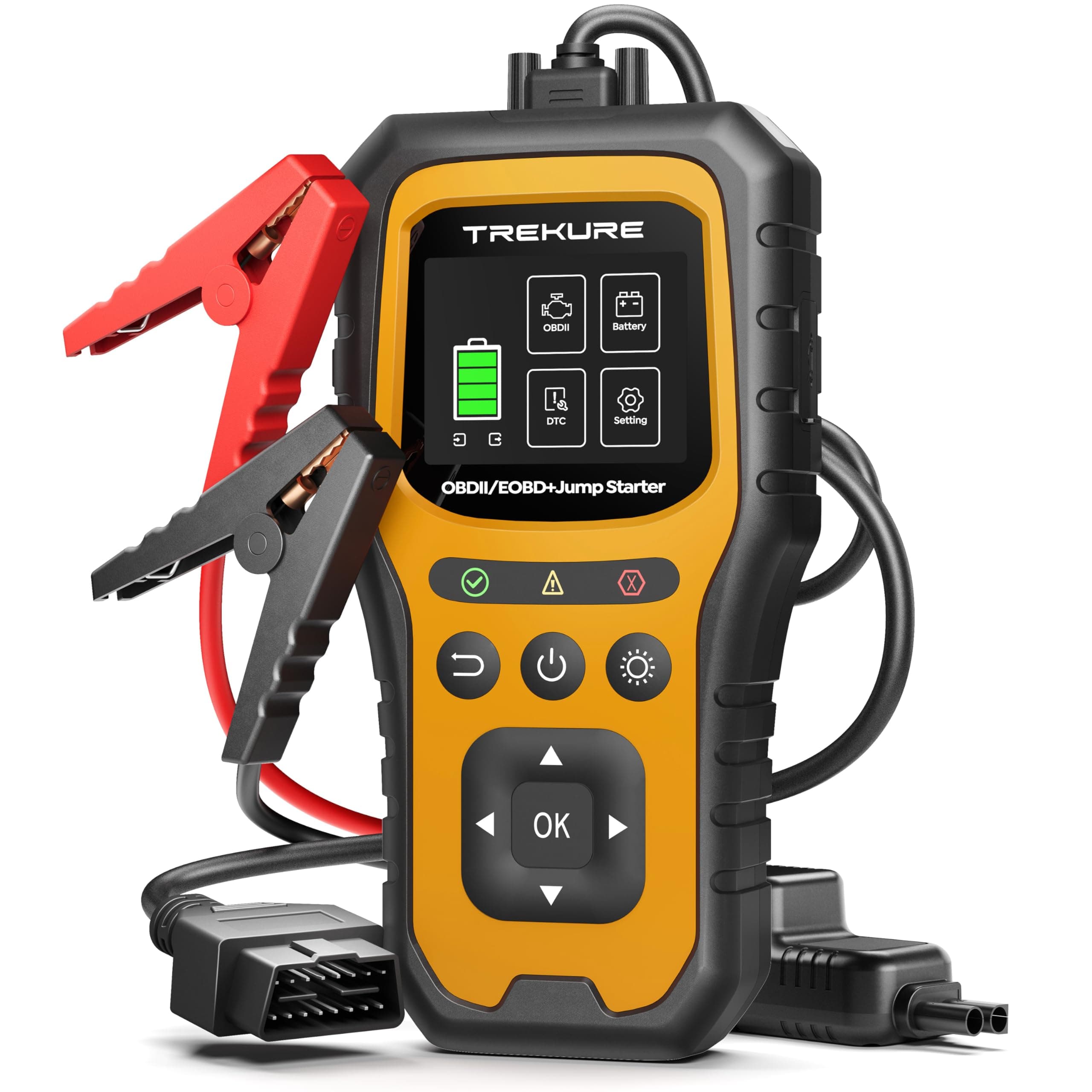 Booster Batterie Voiture avec OBD2 Diagnostic, 6000A Démarreur Voiture(Tous Gaz ou 10.0L Diesel), OBD Diagnostique Français avec Tests de Tension, Booster avec Diagnostic OBDII, Écran, Pince, LED