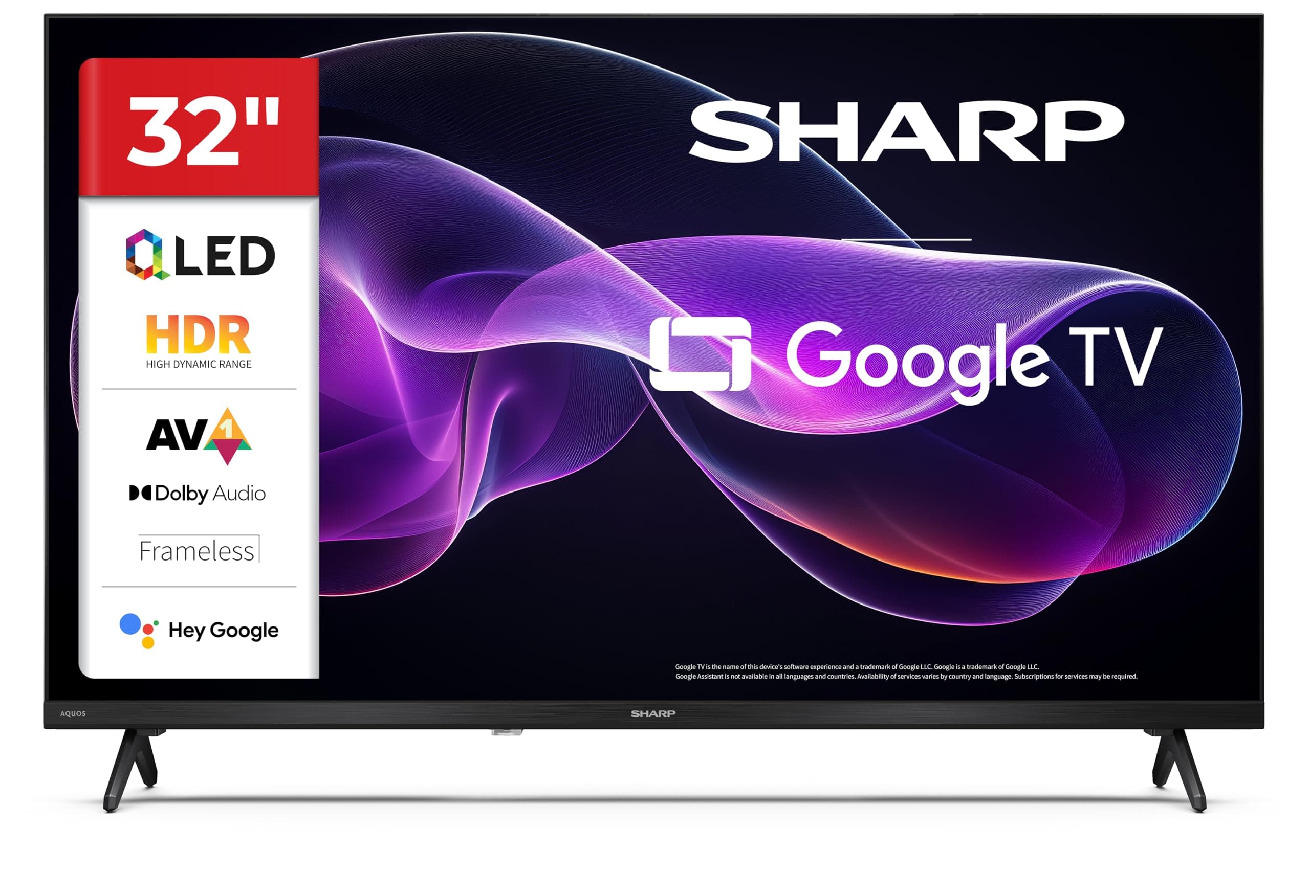 Sharp 32HF3365E - GOOGLE TV, 32" HD, FRAMELESS,60Hz, QLED, Google Assistant con microfono, Audio 2x8W, Chromecast, Bluetooth, HDMI x3, USB x2, Colore nero