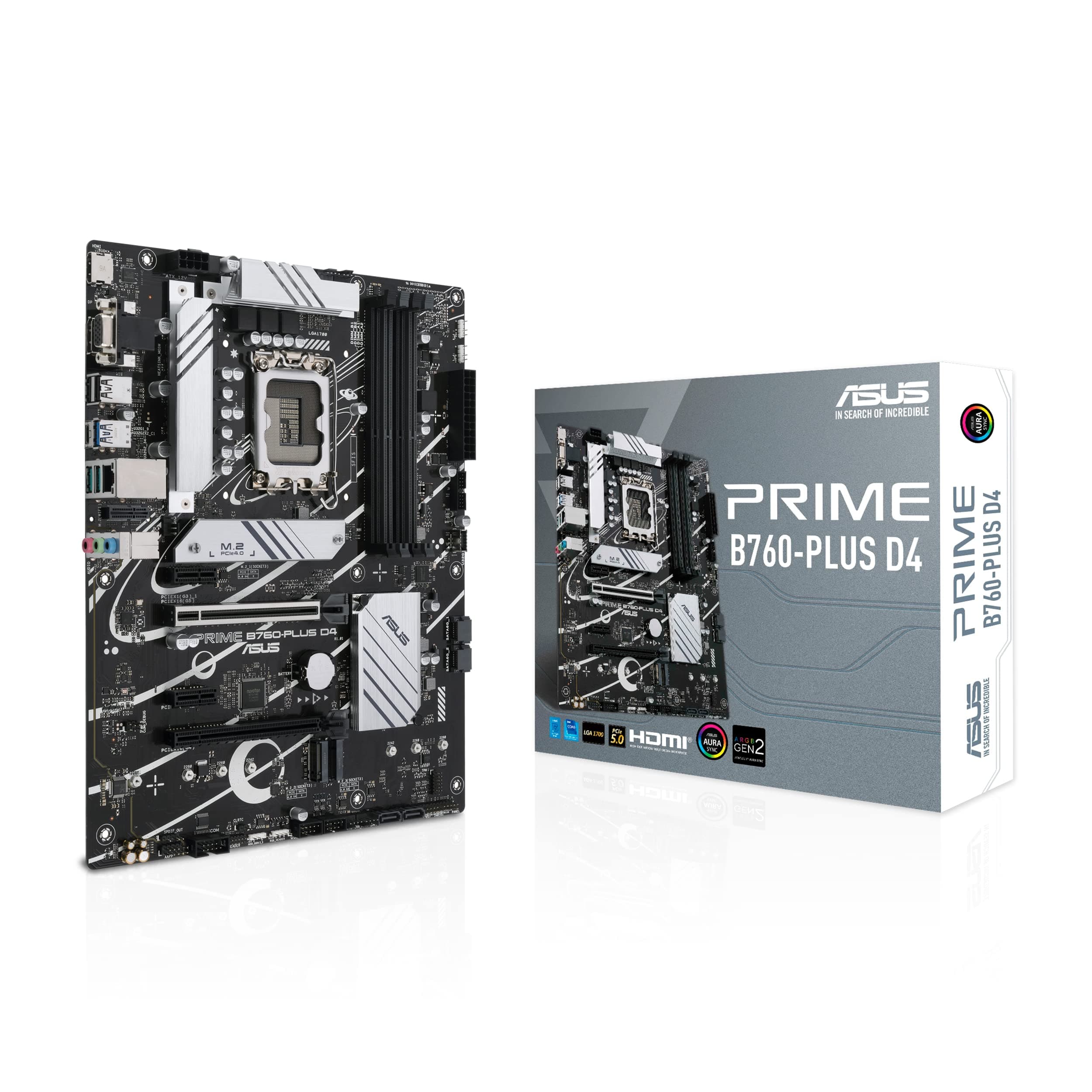 ASUS PRIME B760-PLUS D4 – Carte mère Intel B760 LGA 1700 ATX (DDR4, PCIe 5.0, 3 x PCIe 4.0 M.2, DisplayPort, VGA, HDMI, SATA 6 Gb/s, USB 3.2 Gen 2, Thunderbolt USB4 support, Aura Sync RGB)