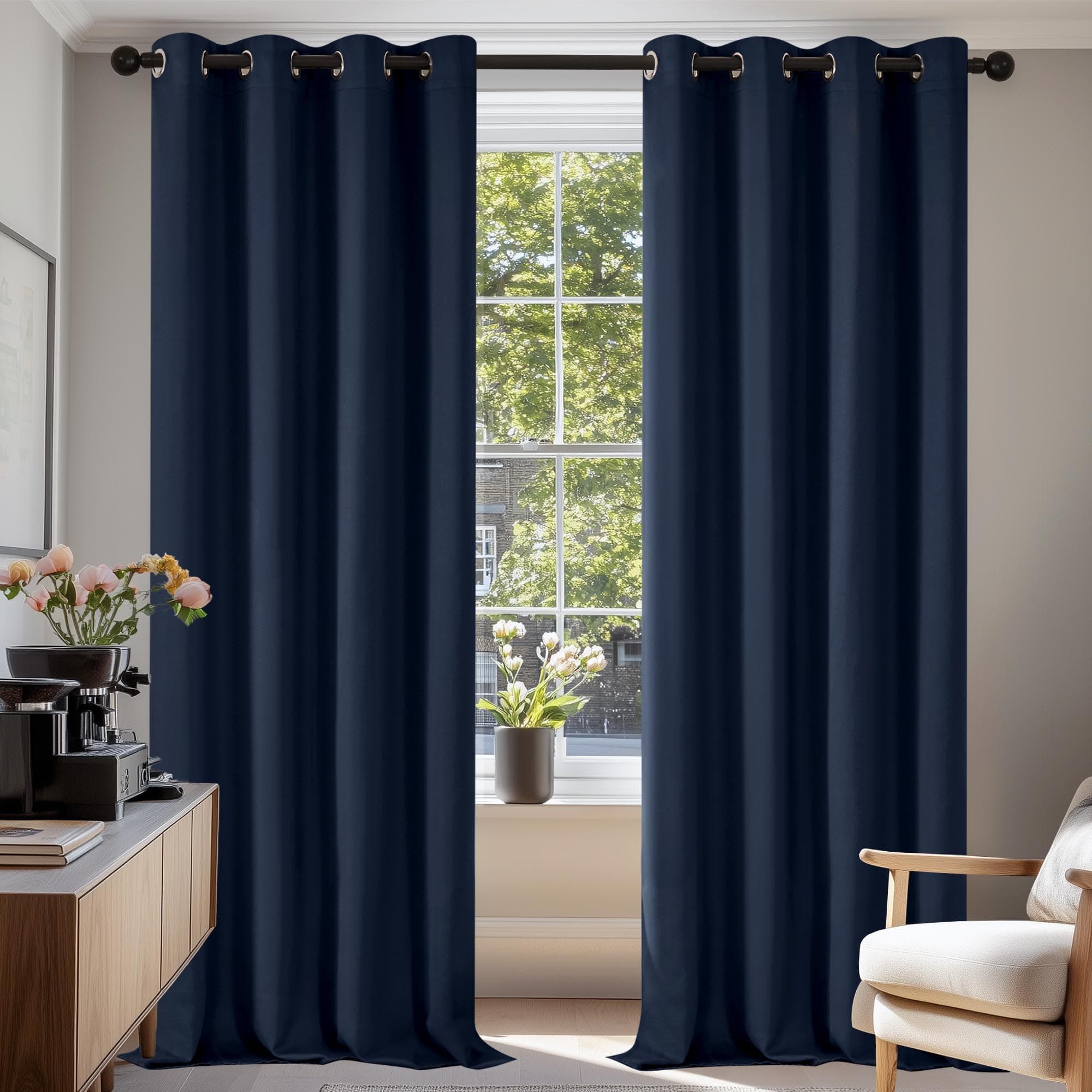 Deconovo Tende Oscuranti per Interni 2 Pezzi 245 CM Altezza, Termiche Isolanti, Anti-Rumore, con Anelli, Ideali per Camera da Letto e Soggiorno, 140x245 CM, Blu Navy