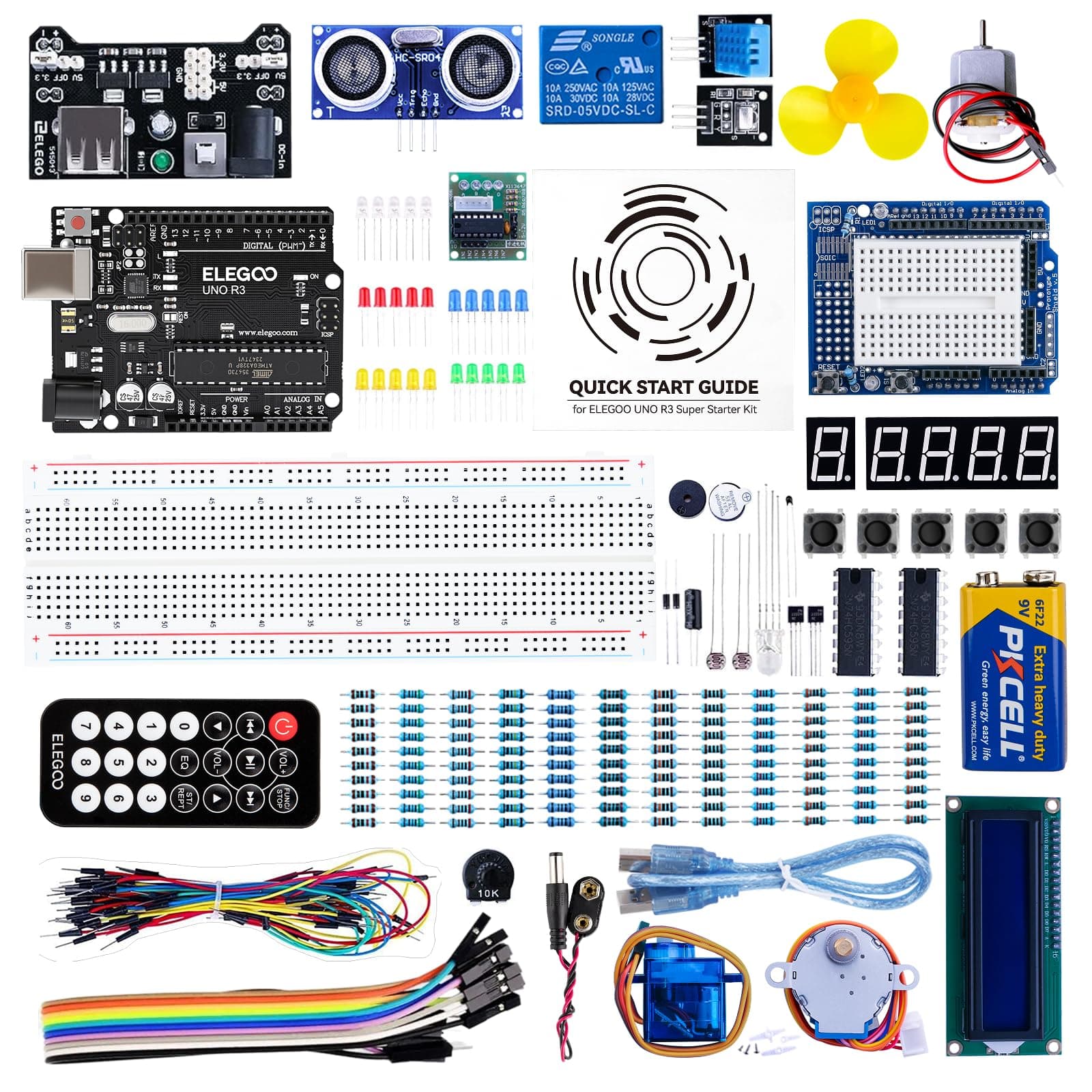 ELEGOO Conjunto Medio de Iniciación Compatible con Arduino IDE con Tutorial en Español, Relé de 5V, Modulo de Fuente de Alimentación, Servomotor, UNO R3 Placa de Desarrollo de Prototipos