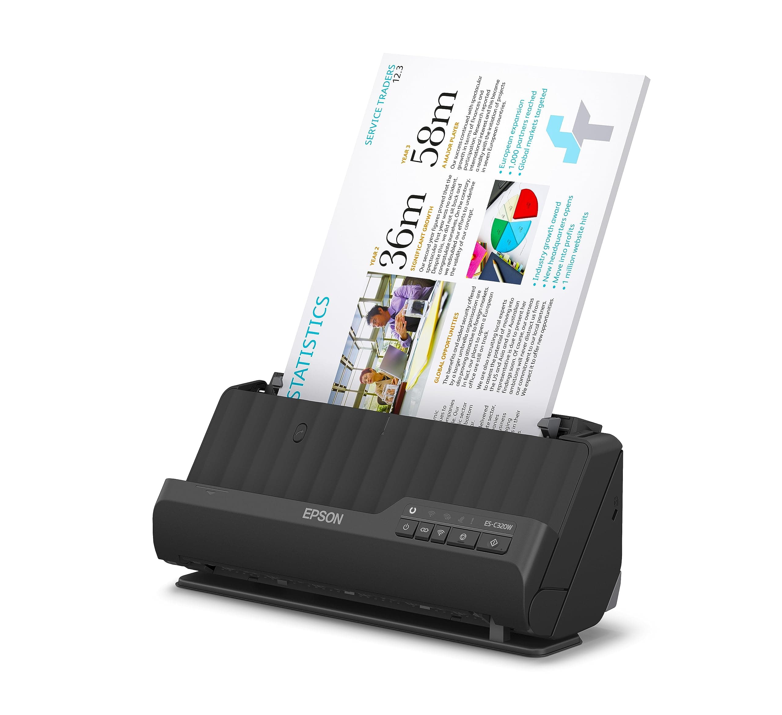 EPSON ES-C320W, Escáner Vertical de Documentos A4, USB, WiFi, Alimentador Automático de Documentos, escaneado Doble Cara (dúplex), Color Negro