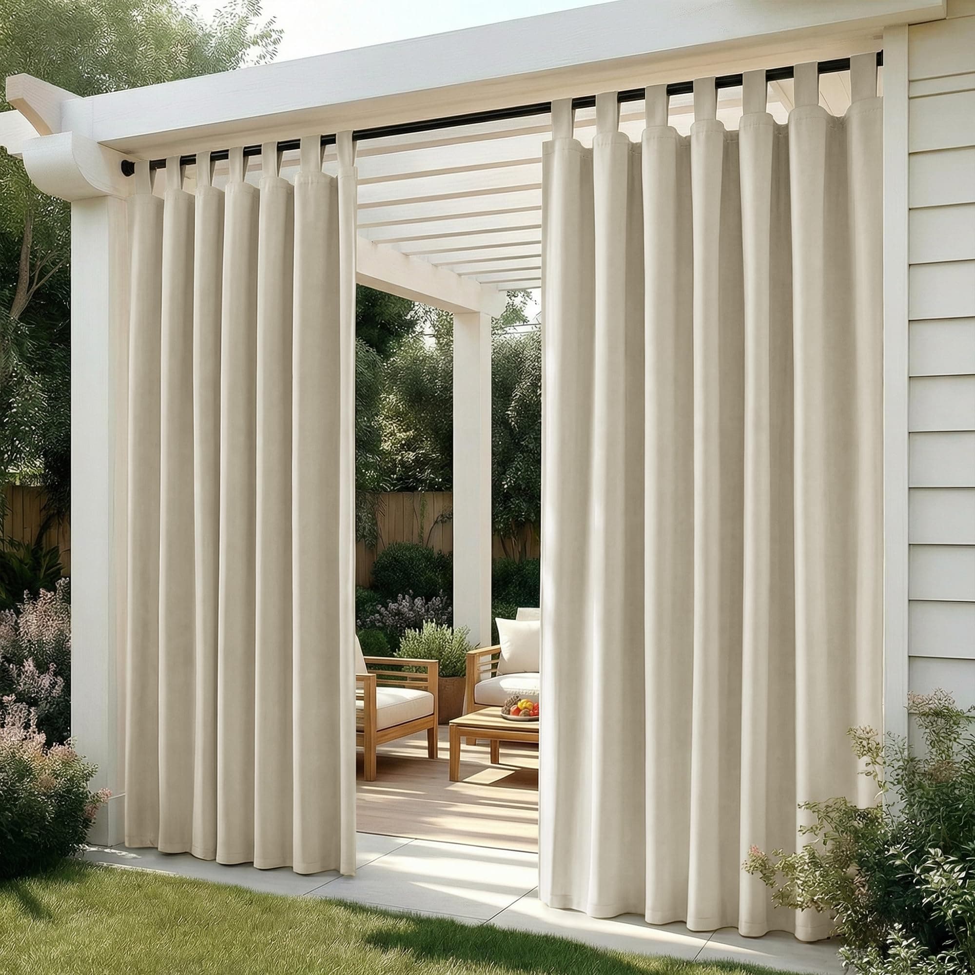 Deconovo Tende da Sole per Esterno 132x270 cm, Set da 2 Tende Idrorepellenti Oscuranti e Termiche con Passanti, per Gazebo, Pergola, Balcone, Terrazza e Veranda, Beige Chiaro