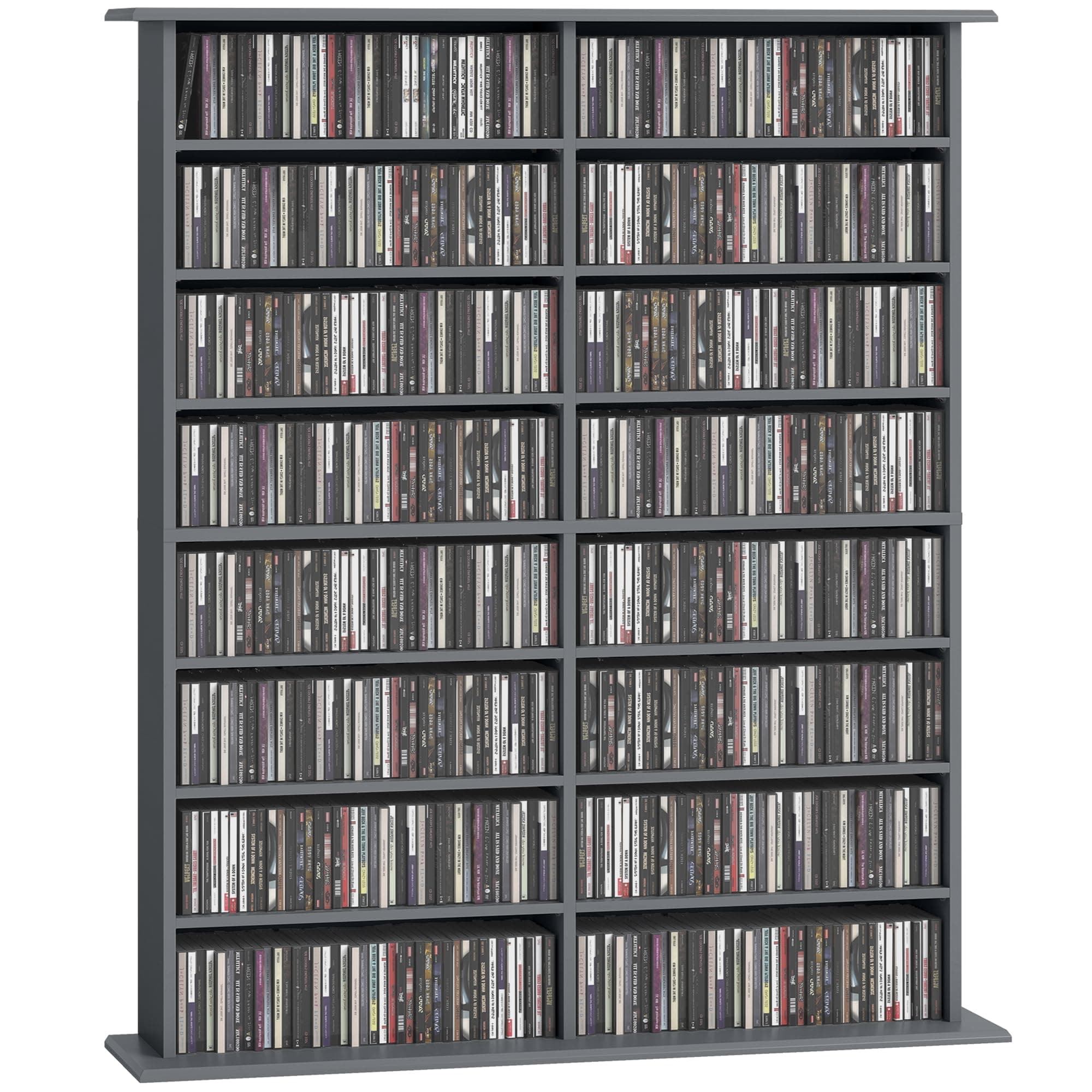 HOMCOM Rangements pour CD et DVD, meuble de rangement multimédia, capacité max. 720 CD/396 DVD et Blu-ray, 16 compartiments et 12 étagères réglables, pour salon, chambre, 106,5x24x126,3cm, gris