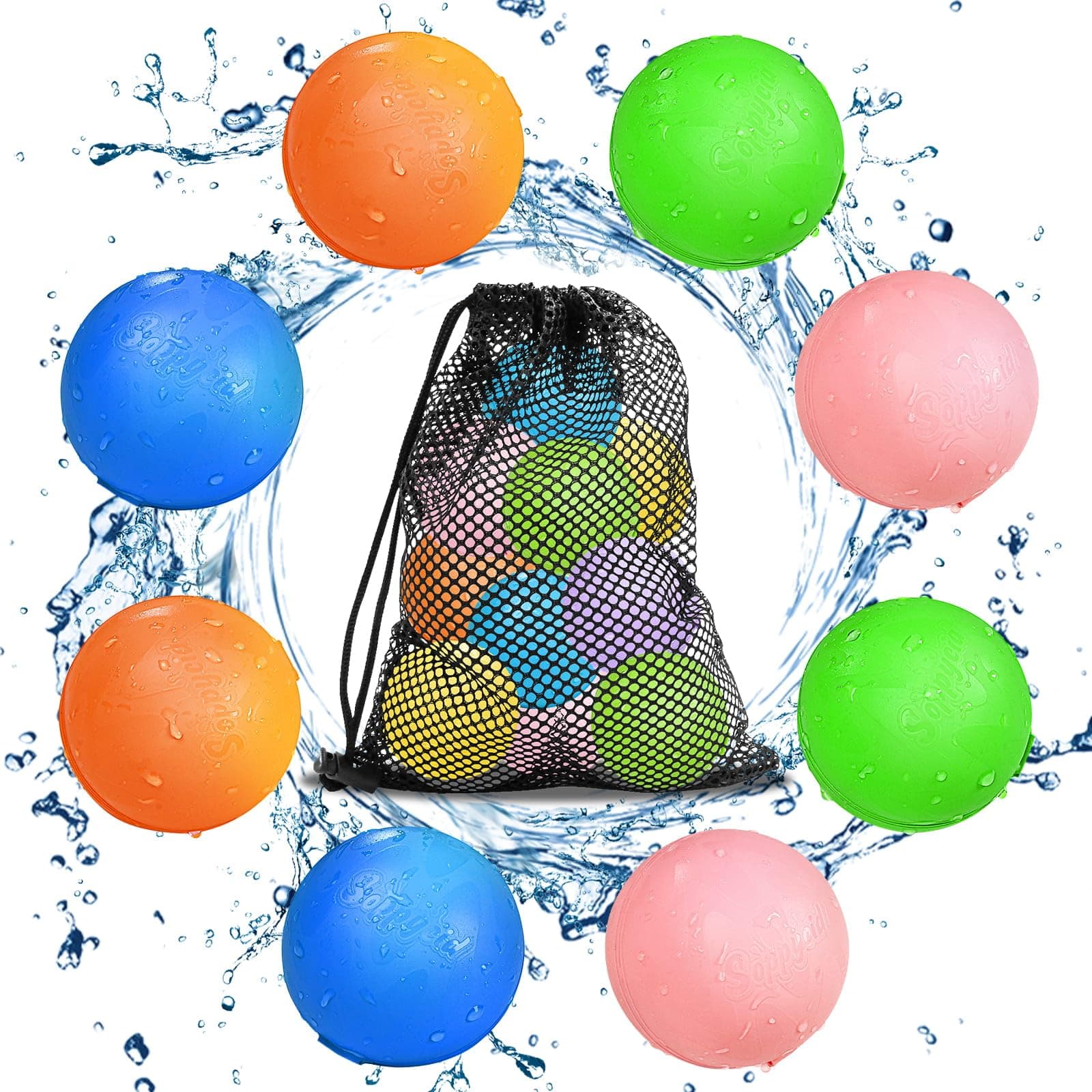 Globos de Agua Reutilizables, 8 Piezas Bolas de Agua Recargables Autosellante de Llenado Rápido para Niños y Adultos, Juguetes de Verano Aptos para Exteriores, Piscina, Playa y Fiestas Acuáticas