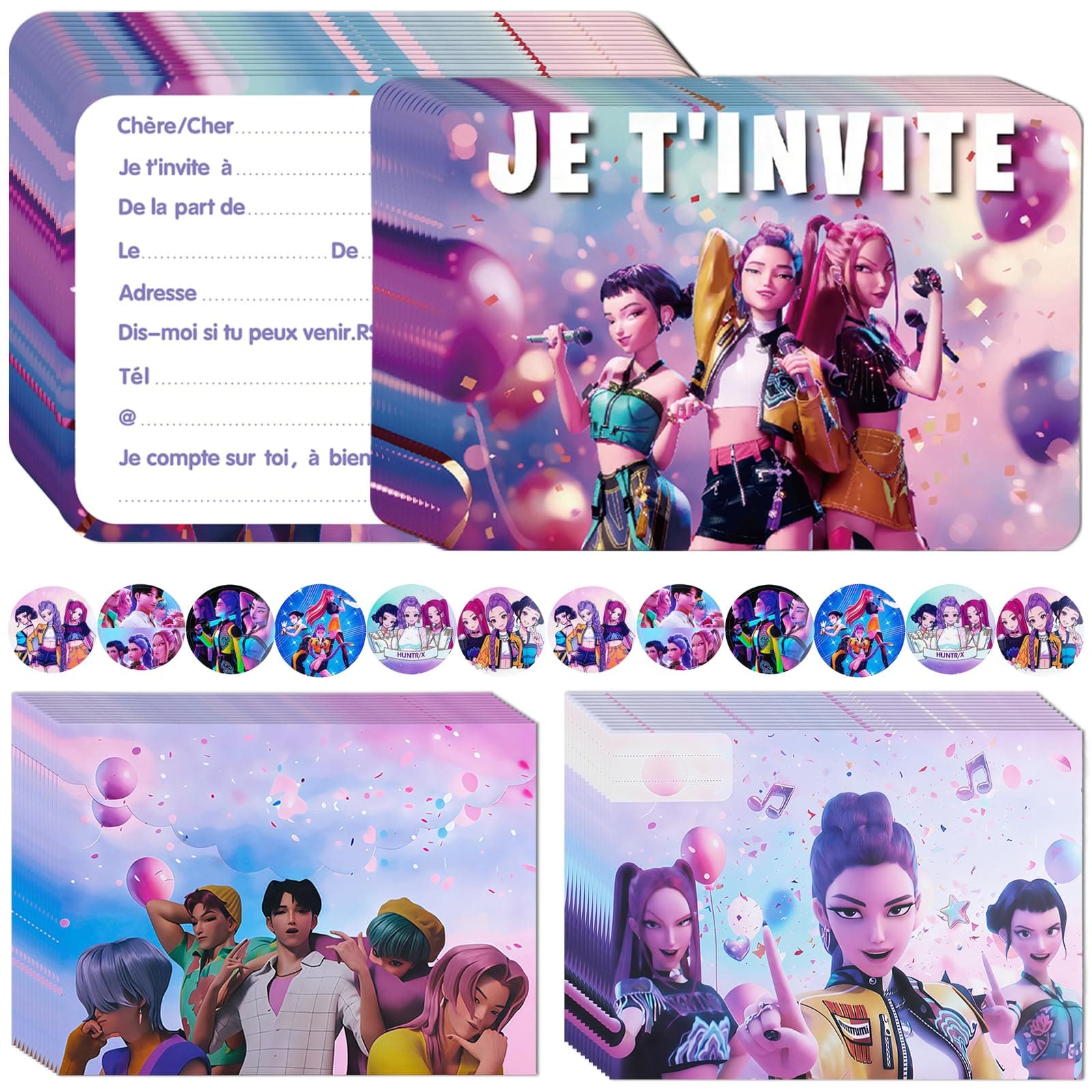 Niaetuto 12PCS K-popS Demos Carton Invitation Anniversaire Fille Garcon,Carte Invitation Anniversaire,Carte Invitation avec 12pcs Enveloppes,12 Autocollant,Invitations de Anniversaires Fête d’enfants