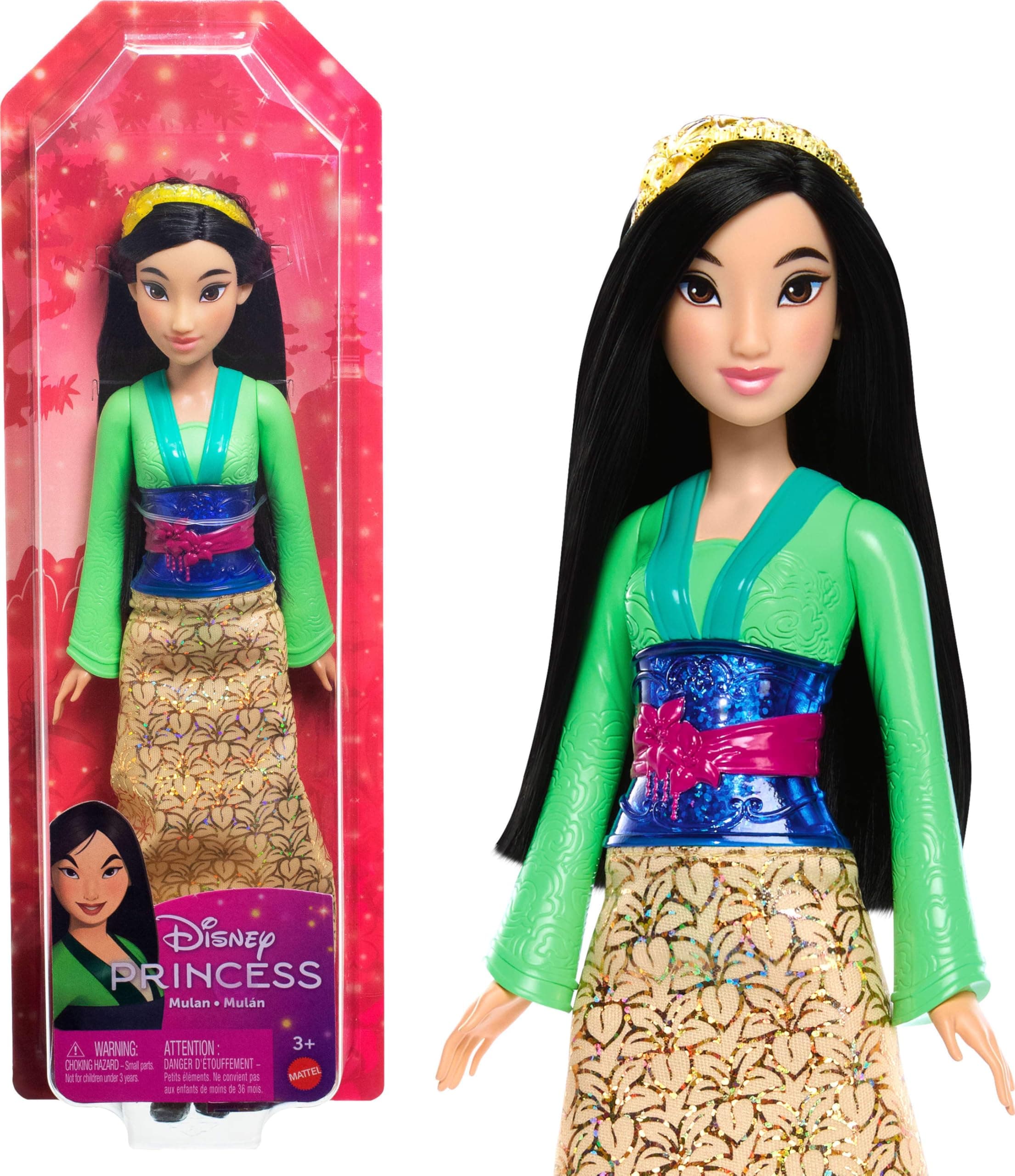 Mattel Disney Princess Mulán Muñeca princesa con pelo largo, juguete +3 años (HLW14)