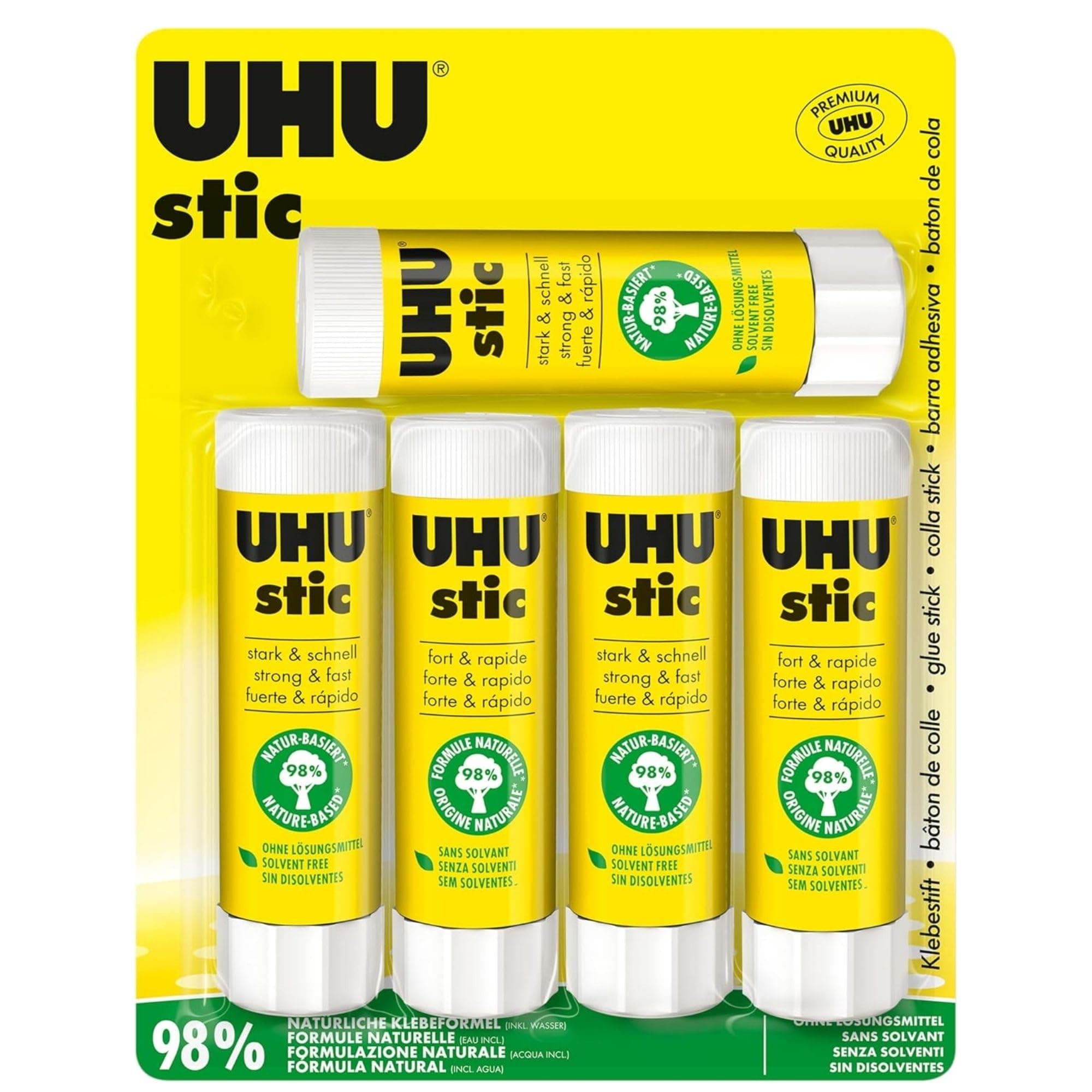 UHU Stic - Bâton de Colle Sans Solvants | Tube De Colle Blanc, Enfant, Loisirs Créatifs, Maison, Fourniture De Bureau, École - Lot de 5 Stics de 40 g