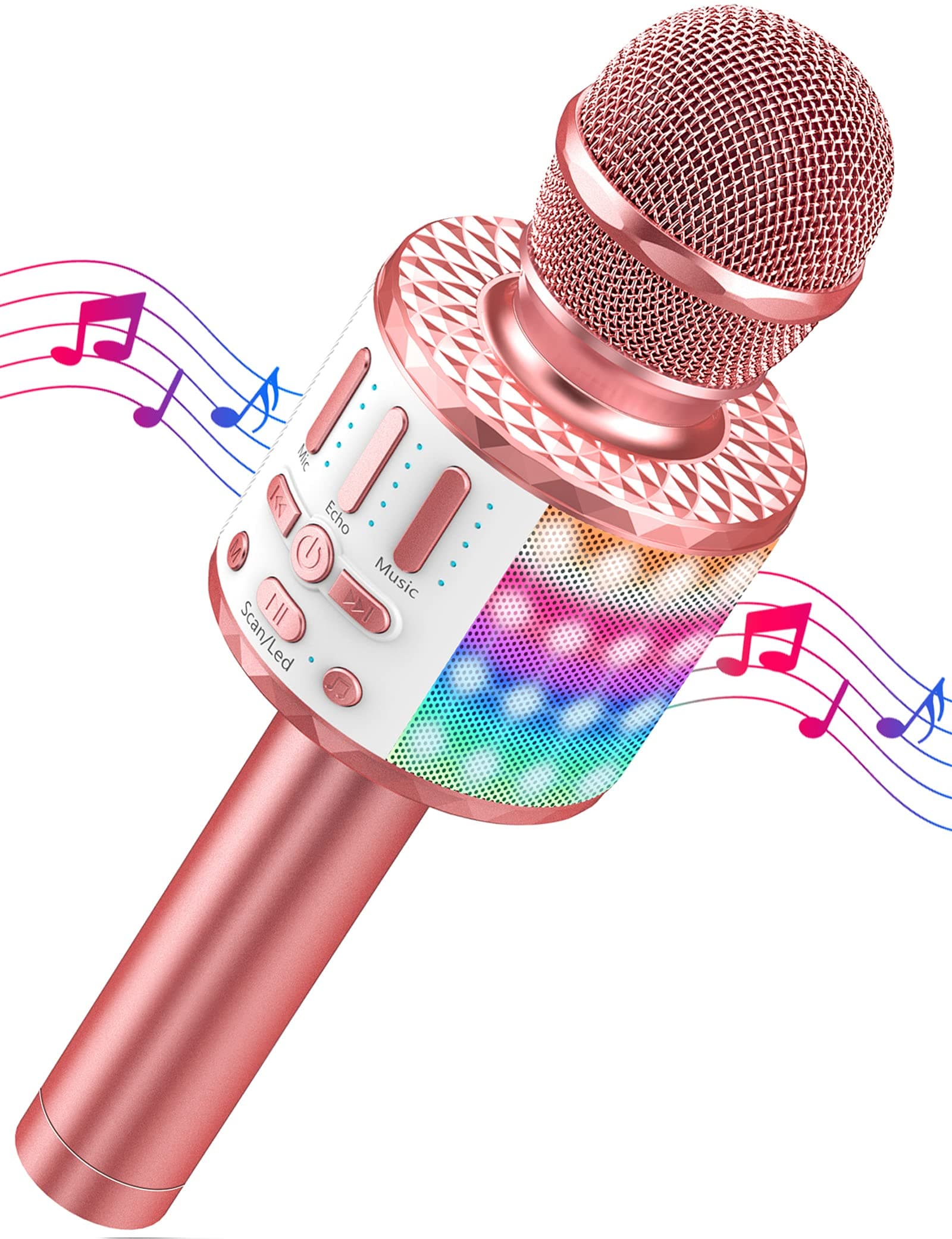 MicQutr Micrófono Karaoke para Niños Inalámbrico Bluetooth con Cambio de Voz y Luces LED - Regalo Cumpleaños/Navidad para Niñas y Niños de 3-12 Años, Batería Recargable y Altavoz para Fiesta Familiar