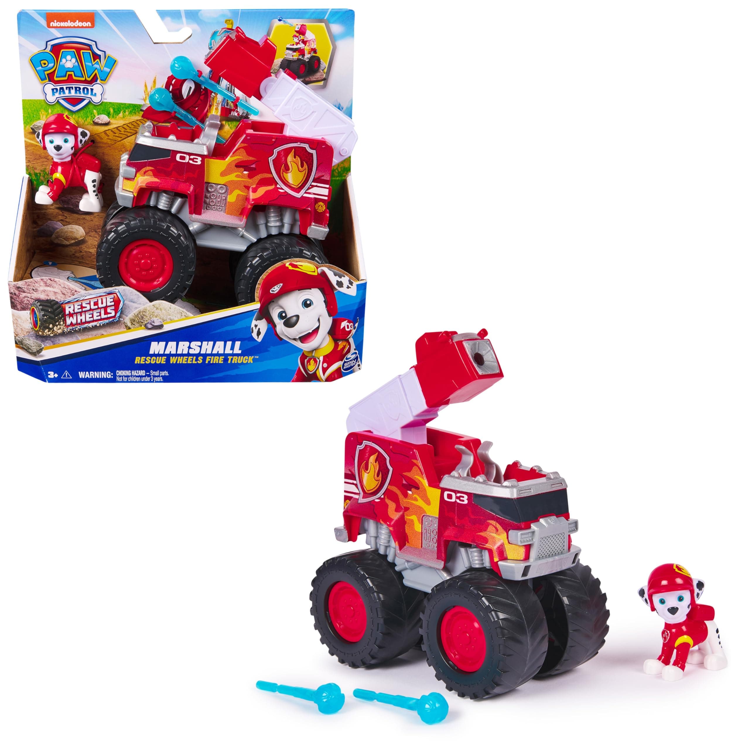 Paw Patrol Patrulla Canina - Pack Figura Marshall Rescue Wheels y Camión Bomberos Lanza Proyectiles - Patrulla Canina Juguetes - Juguetes Niños 3 años + - Regalo Niño 3 años