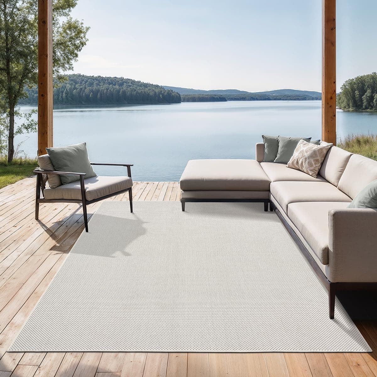 the carpet Mistra - robusto tappeto per esterni, resistente alle intemperie e ai raggi UV, adatto a balcone, terrazza, giardino d'inverno o cucina e sala da pranzo, crema, 200x280 cm