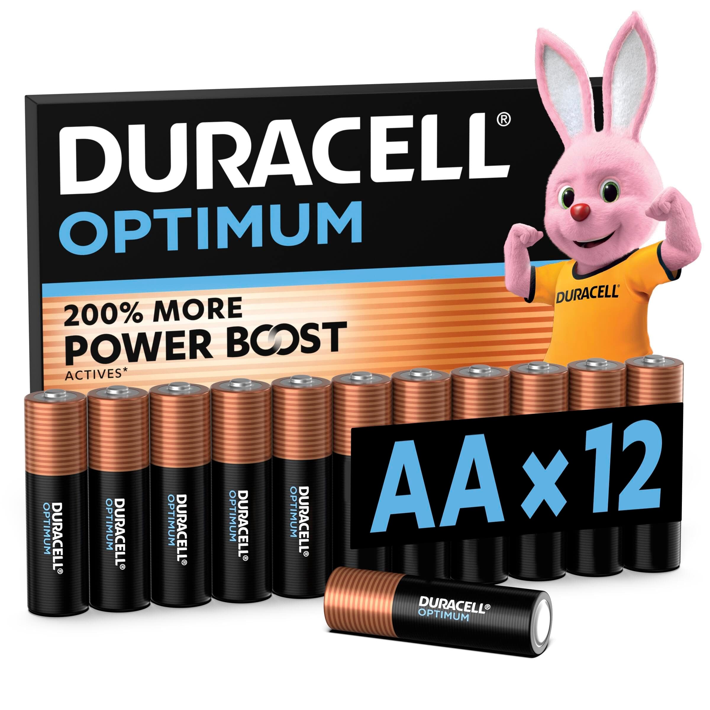 DURACELL Optimum AA Batterie (Confezione da 12​) – Batterie Alcaline da 1,5 V – 200% Più Attivi Power Boost – Soddisfano le Esigenze dei Dispositivi Moderni – 100% Riciclabili – MX1500