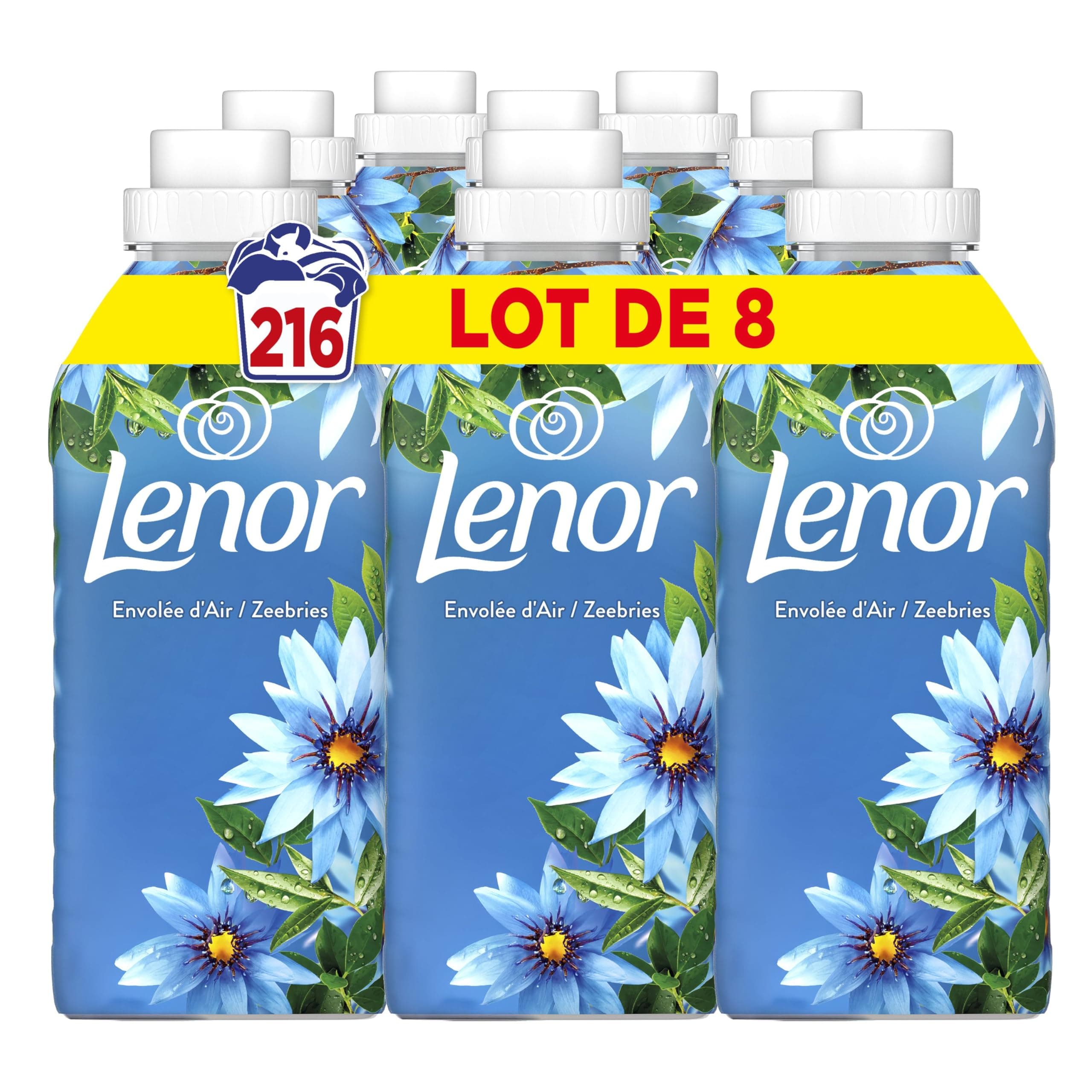 Lenor Adoucissant Lenor 216 Lavages (27x8), Parfum Envolée d’Air, 24H De Fraîcheur Relaxante, Avec Une Touche D’Huiles Essentielles, Testé Dermatologiquement, Fabriqué En France
