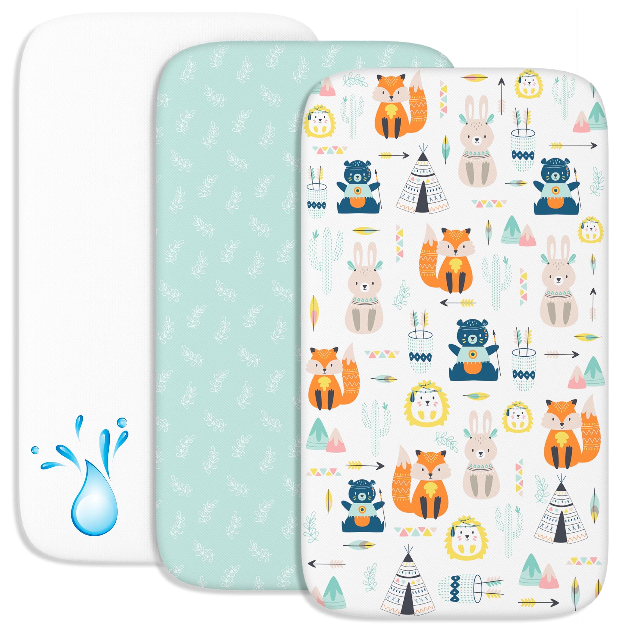 2 Sabanas Minicuna + 1 cubrecolchon para minicunas para Bebes Impermeable elástico - Lote de 3 Ropa de Cuna - Talla 50x83cm - Compatible con cunas, colchon - Niño y Niña - Zorro