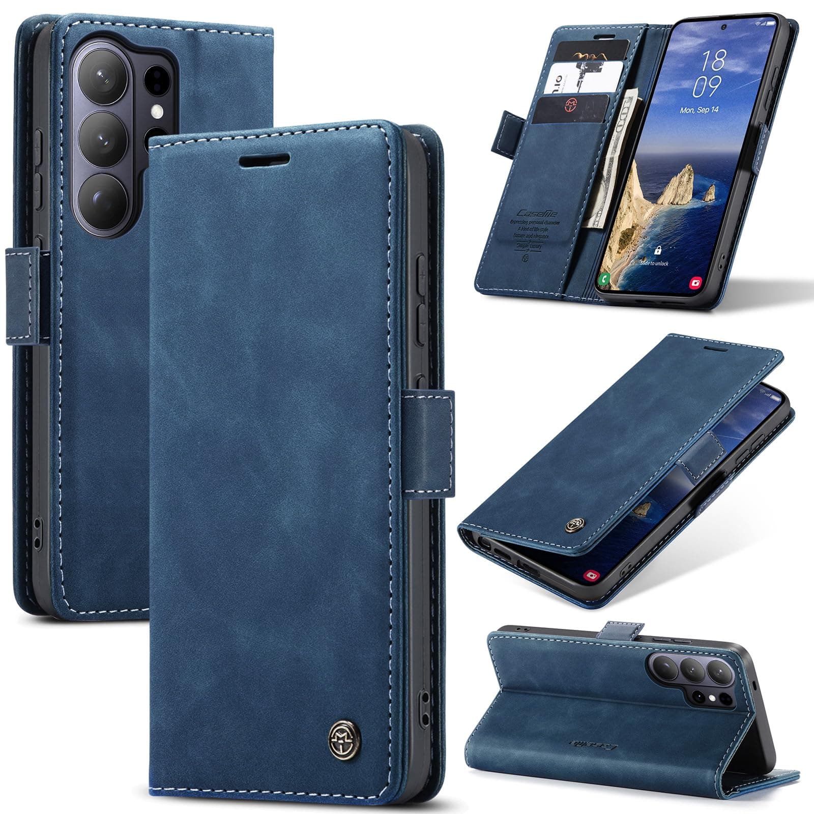 Azororo Cover per Samsung Galaxy S26 Ultra 5G, Premium PU Pelle Custodia, Magnetica Carta Fessura Portafoglio Case, Flip Cavalletto Custodia per Samsung Galaxy S26 Ultra - Blu