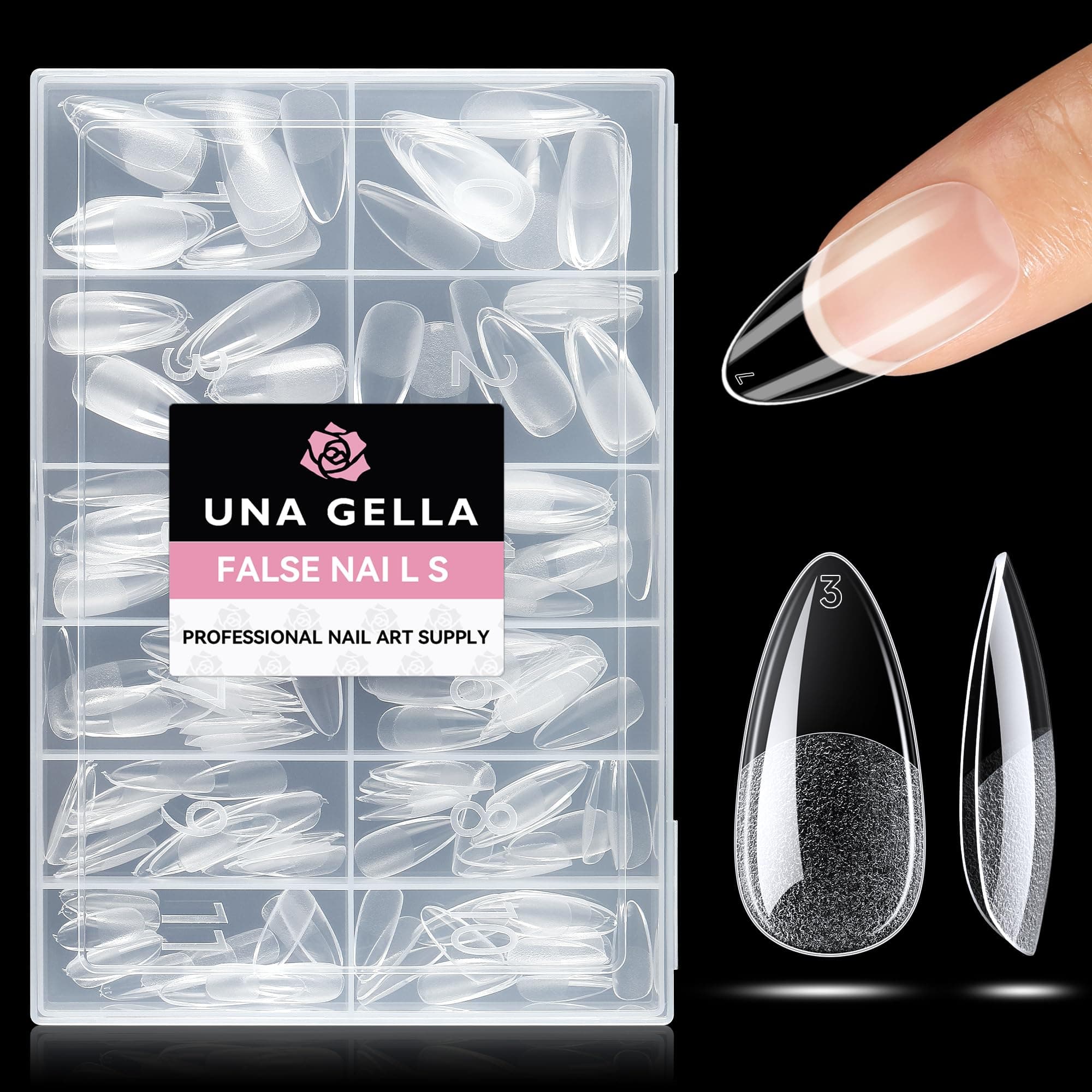 UNA GELLA Capsule Américaine Ongle, 216 Pièces 12 Tailles Capsule Ongle Almond préformées pour une couverture complète des ongles acryliques pour l'art des ongles Medium Amande