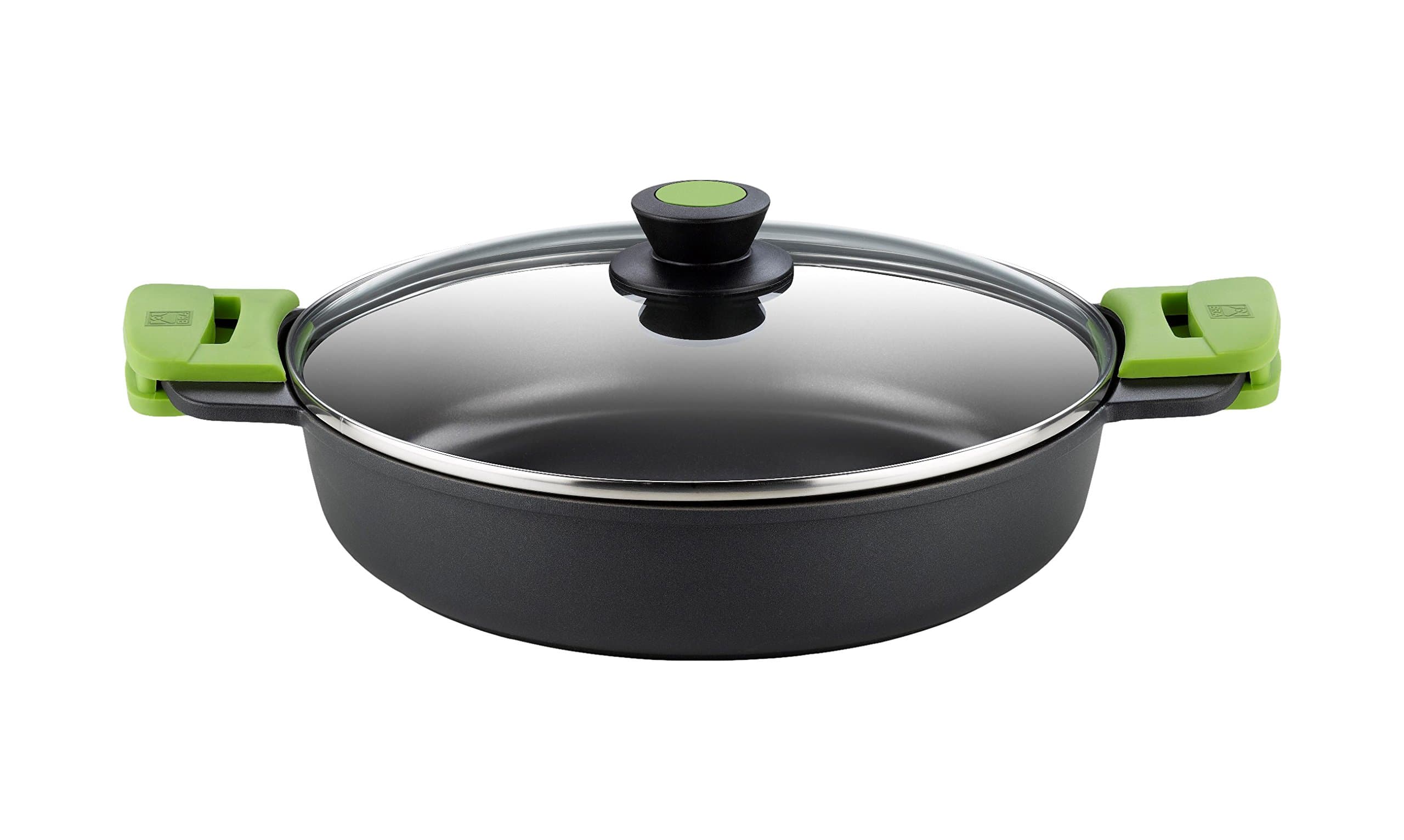 BRA Prior Cacerola baja con tapa de cristal y asas de silicona, apta para todo tipo de cocinas incluida inducción y horno, 28 cm