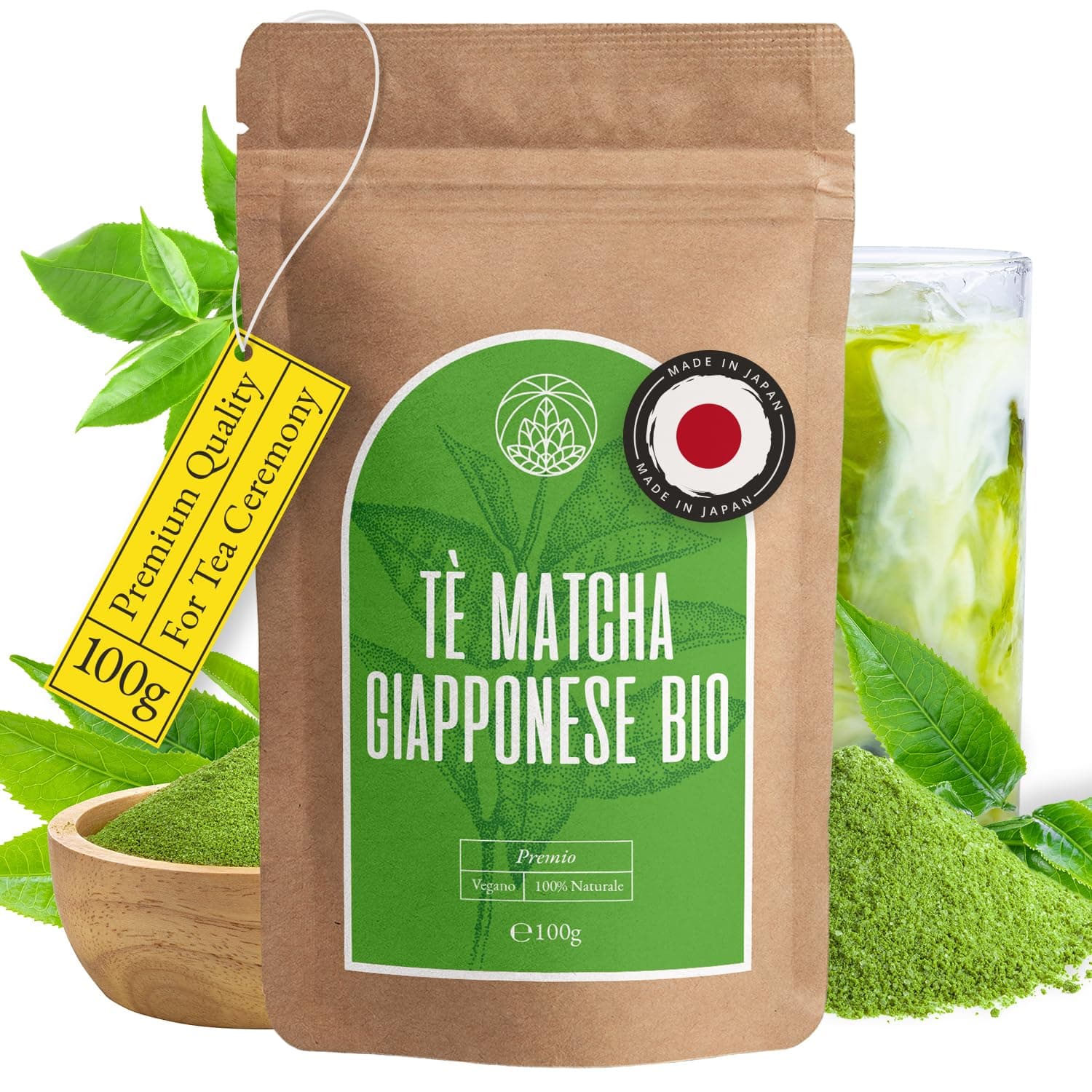 The Matcha Polvere Biologica Giapponese Monte Nativo (100g) - Te Verde Matcha Tea - Infusi per la tazza di tè più deliziosa - Raccolte ed Essiccate Delicatamente - Una sana alternativa al caffè