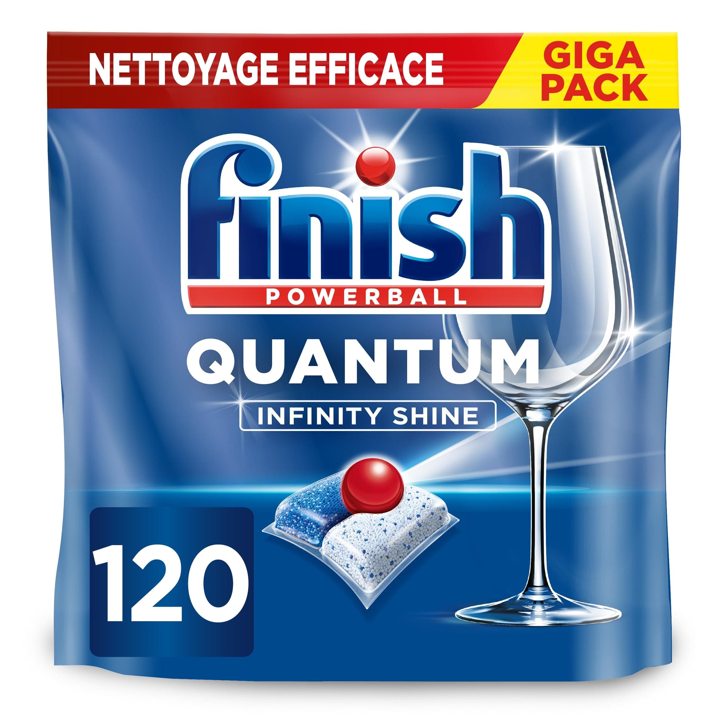 Finish Quantum Infinity Shine Pastilles Lave-Vaisselle, Elimine Les Taches Tenaces, 120 Capsules