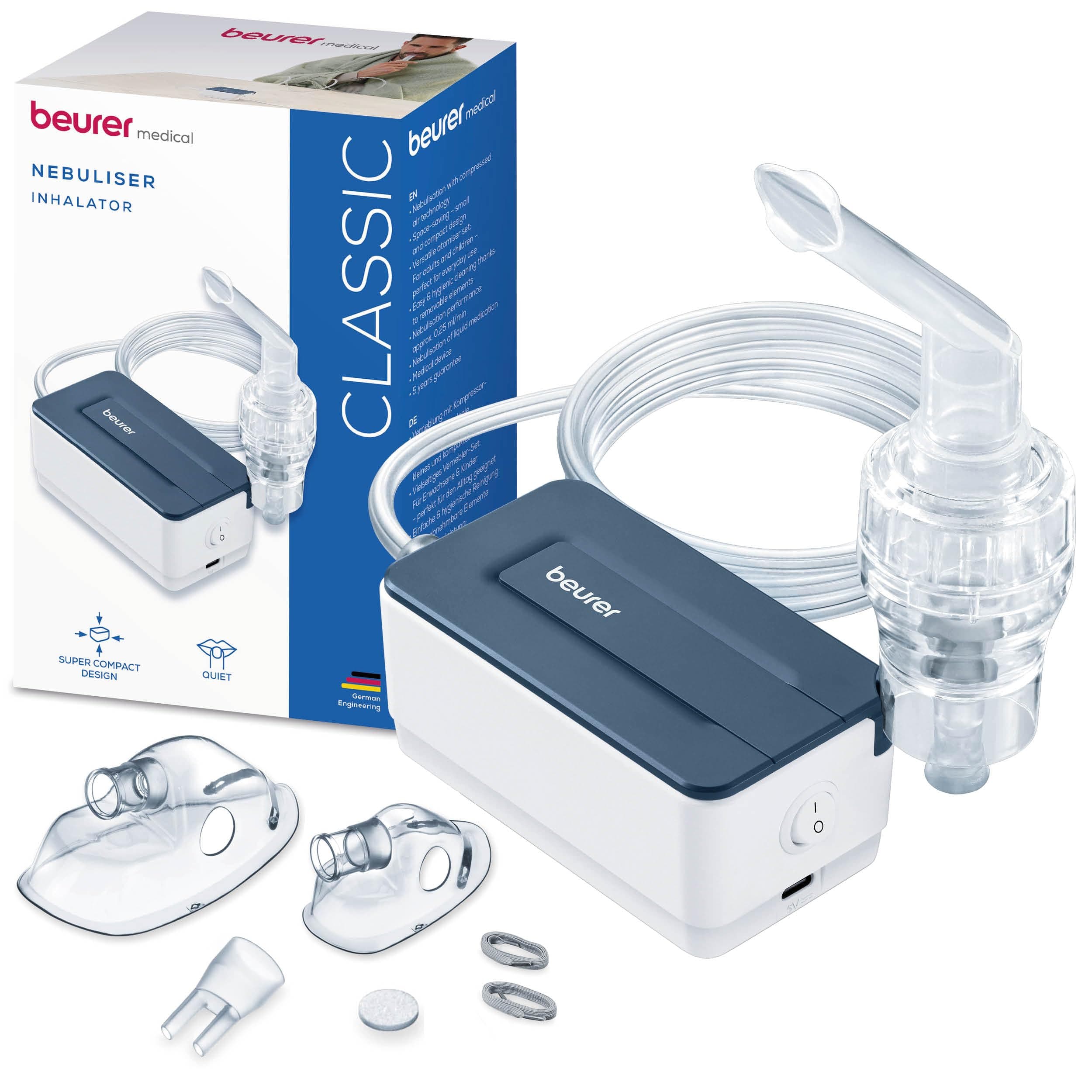 Beurer IH 15 Inhalateur pour rhumes et maladies respiratoires (asthme, BPCO), nébulise médicaments, compact, léger, simple d’usage avec un bouton, idéal pour un usage quotidien