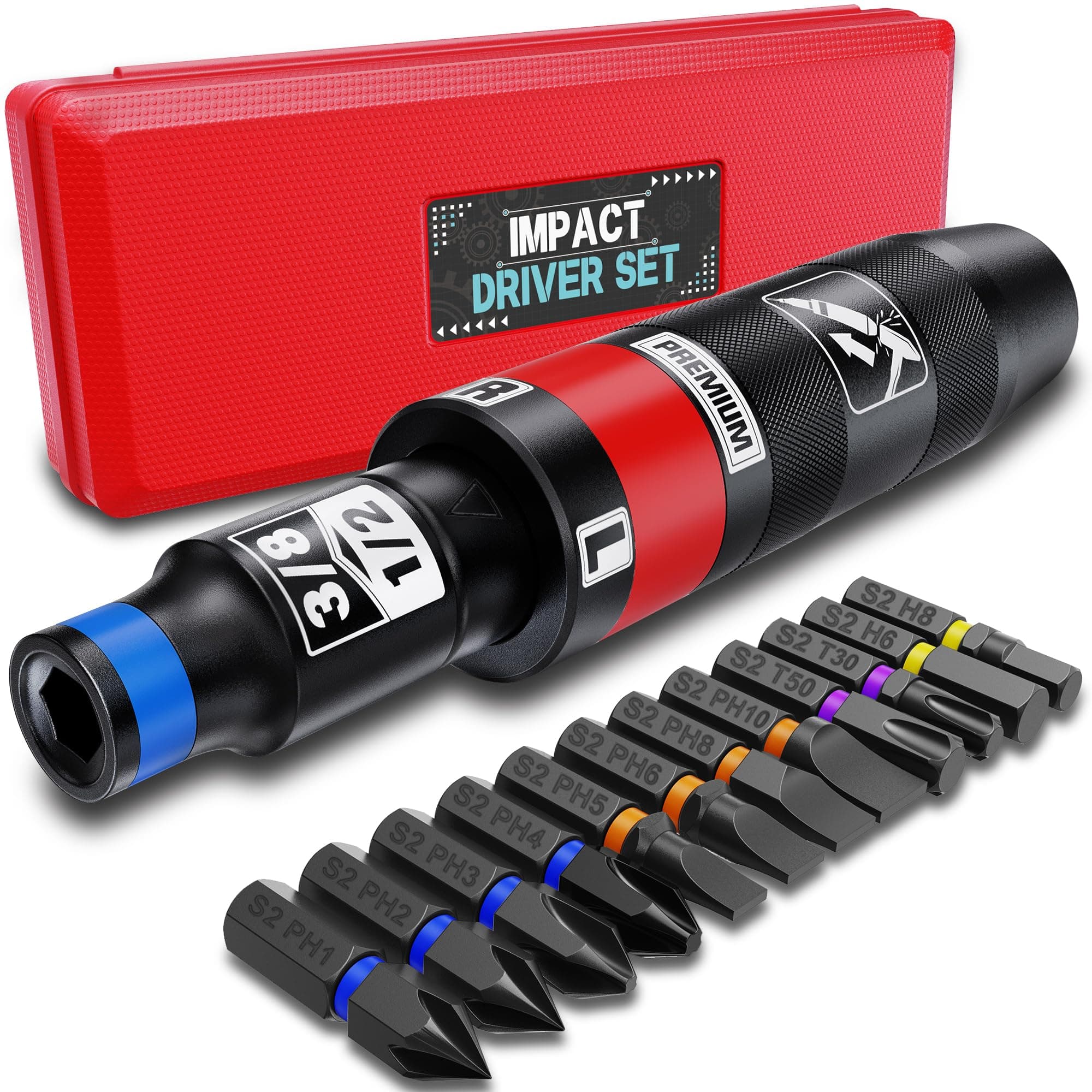 Aurlloct Juego de Destornilladores de Impacto Manual de 1/2 Pulgadas, Herramientas de Reparación, Juego de Desatornillador, Extracción de Tuercas y Tornillos Oxidados, 13 piezas