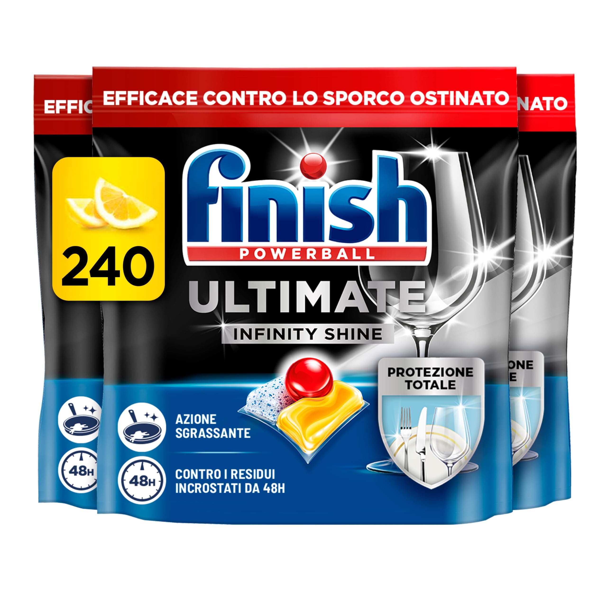 Finish Ultimate Infinity Shine Pastiglie Lavastoviglie, 80 Capsule Lavastoviglie al Limone, Pastiglie per Lavastoviglie contro lo Sporco e i Residui Incrostati (Confezione da 3)