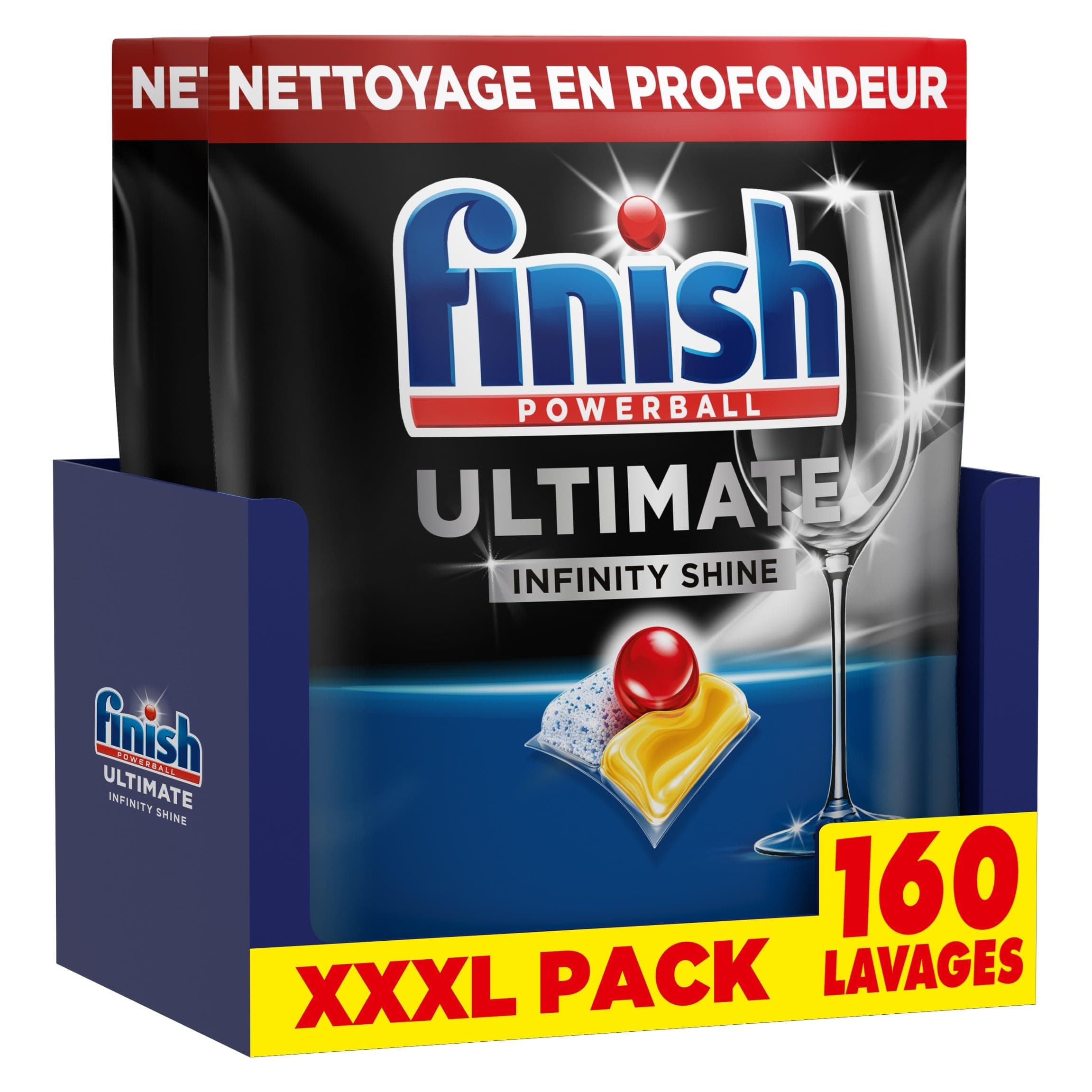 Finish Ultimate Infinity Shine Pastilles Lave-Vaisselle Citron, Imbattable contre les taches tenaces, 160 capsules